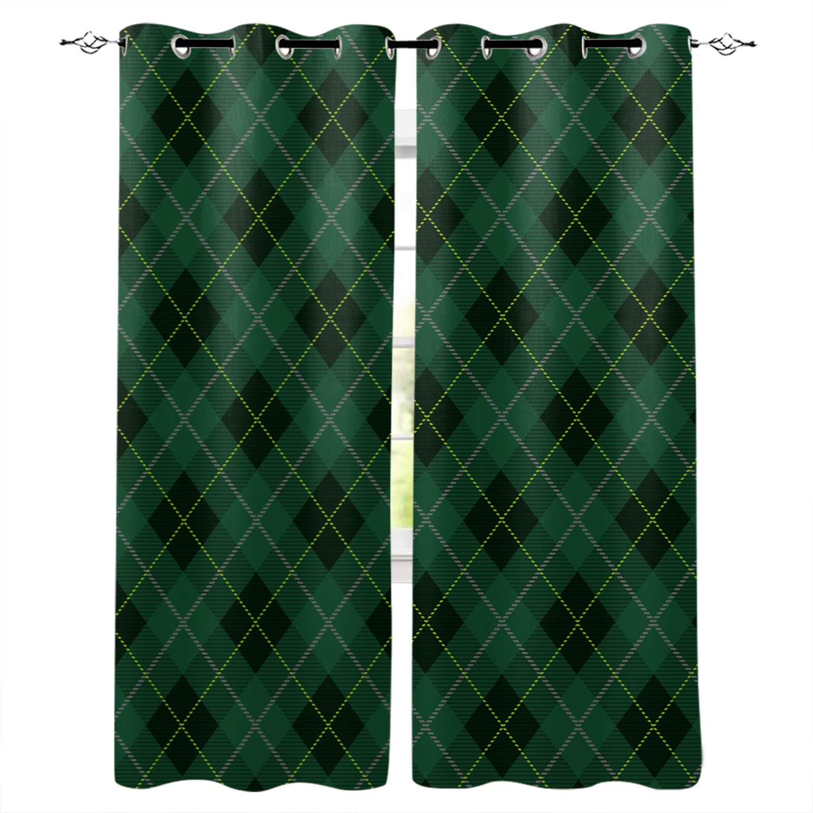 Buffalo Plaid Blackout Curtains - Thermal Insulated Window Drapes for Bedroom & Living Room, Christmas Lumberjack Grid Design in Green/Black, 2 Panel Set for Privacy & Light Blocking - Perfect for Cozy Winter Nights & Holiday Decor