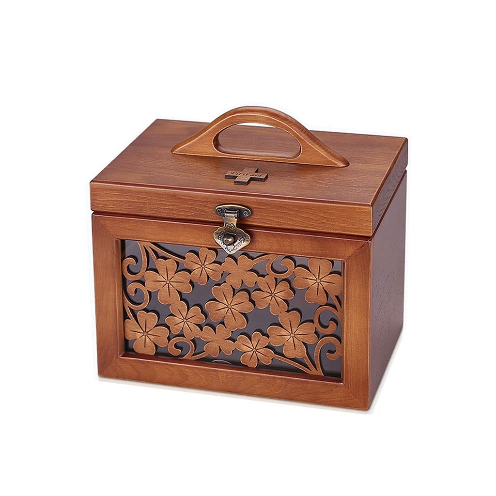 9.84 Inch Wooden First Aid Kit Box - Portable Medical Storage Container for Home, Travel & Emergency - Retro Style Medicine Box for Family Safety & Outdoor Adventures
