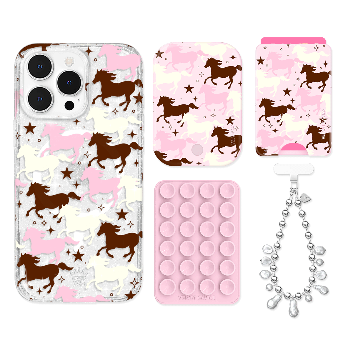 Pink Pony Glitter iPhone Case with Wallet - Cute Sparkly Phone Cover for iPhone 13/14/15 Pro Max - Perfect for Girls, Teens & Women - Great for Parties, Travel & Everyday Use