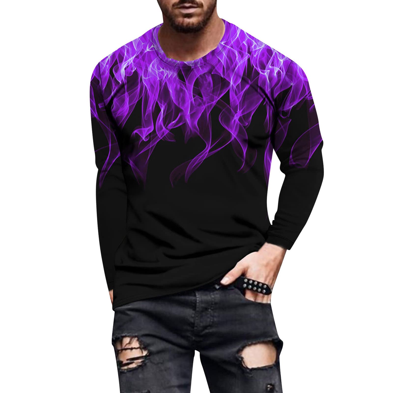 Men's Big & Tall Long Sleeve Graphic T-Shirt with Jesus Cross Design - Faith Inspired Striped Pullover Top for Casual Wear | Church, Bible Study & Everyday Outfits
