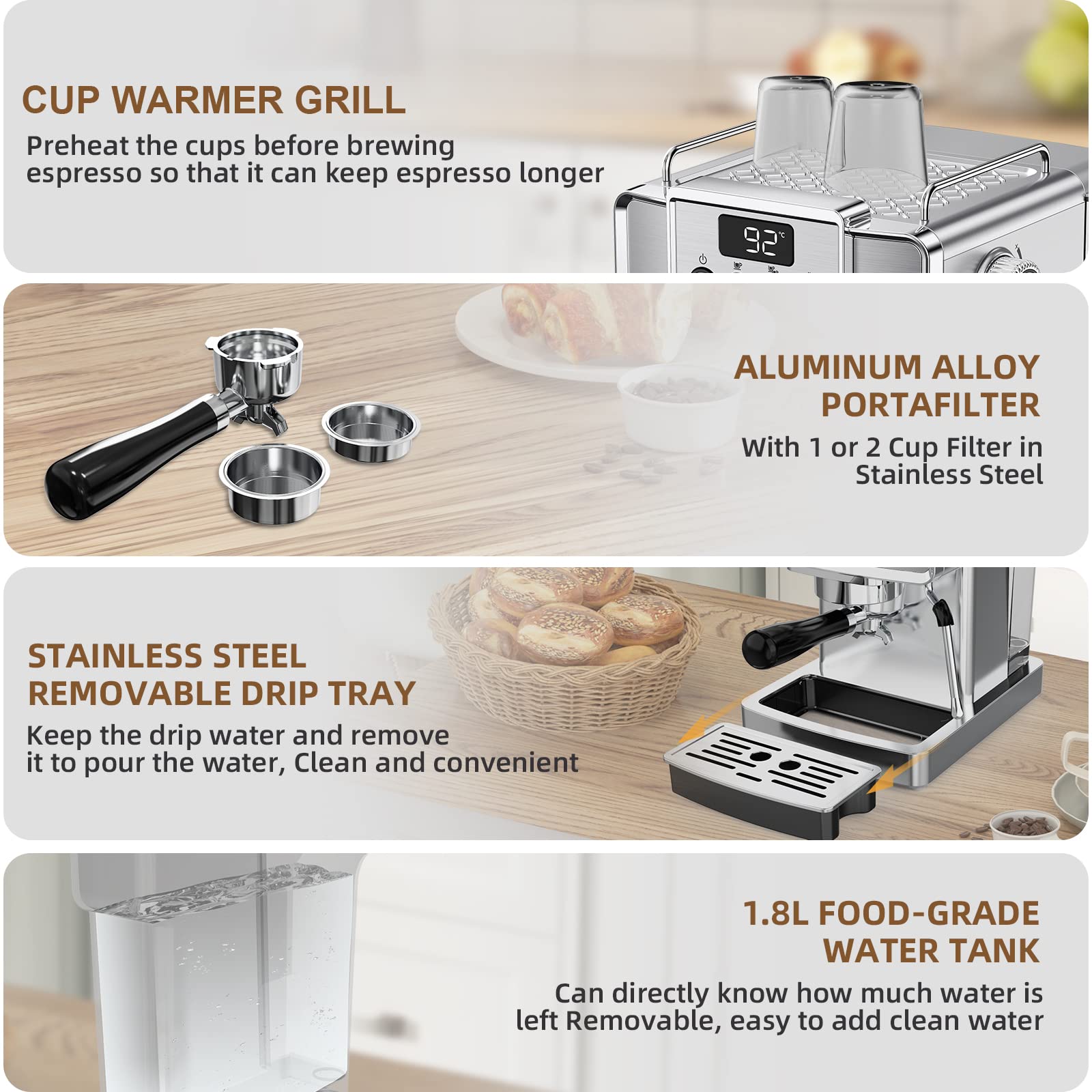 20 Bar Espresso Machine with Milk Frother - Professional Stainless Steel Coffee Maker for Home Baristas | Perfect for Americano, Latte & Cappuccino | Ideal for Home Kitchens, Offices & Coffee Shops