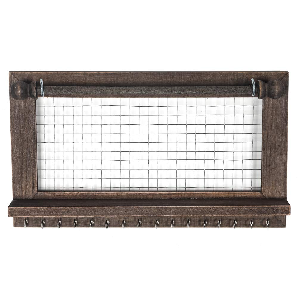 Lazyspace Jewelry Organizer - Wall Mounted Jewelry Stand with Detachable Bracelet Bar, Shelf & 16 Hooks - Perfect for Earrings, Necklaces & Bracelets - Brown Wooden Display - Ideal for Bedroom, Bathroom & Closet Organization
