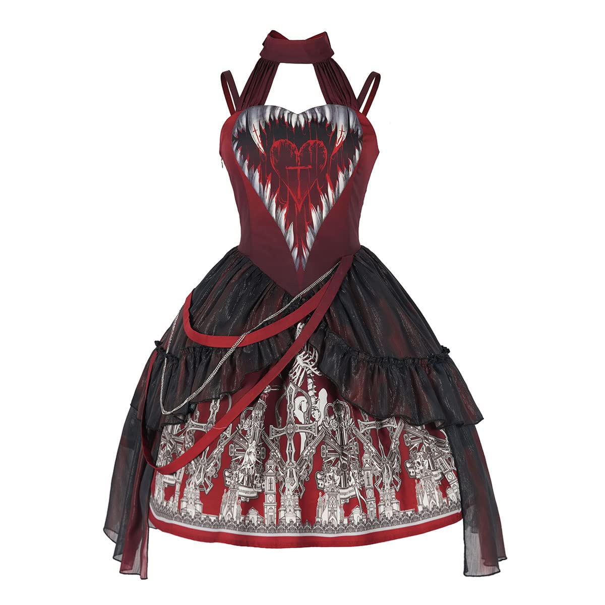 Elegant Women's Halloween Masquerade Party Dress with Lace & Flounce Details - Gothic Costume for Evening Balls, Weekend Parties & Cosplay Events