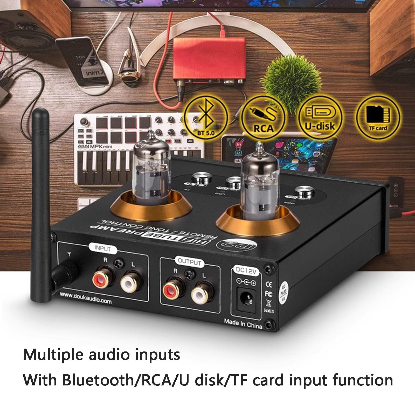 2 Channel Class D Digital Mini Hi-Fi Tube Amplifier with Bluetooth 5.0 & Remote Control - Compact Power Amp for Headphones & Home Audio Systems | Perfect for Living Room, Bedroom & Office Music Listening