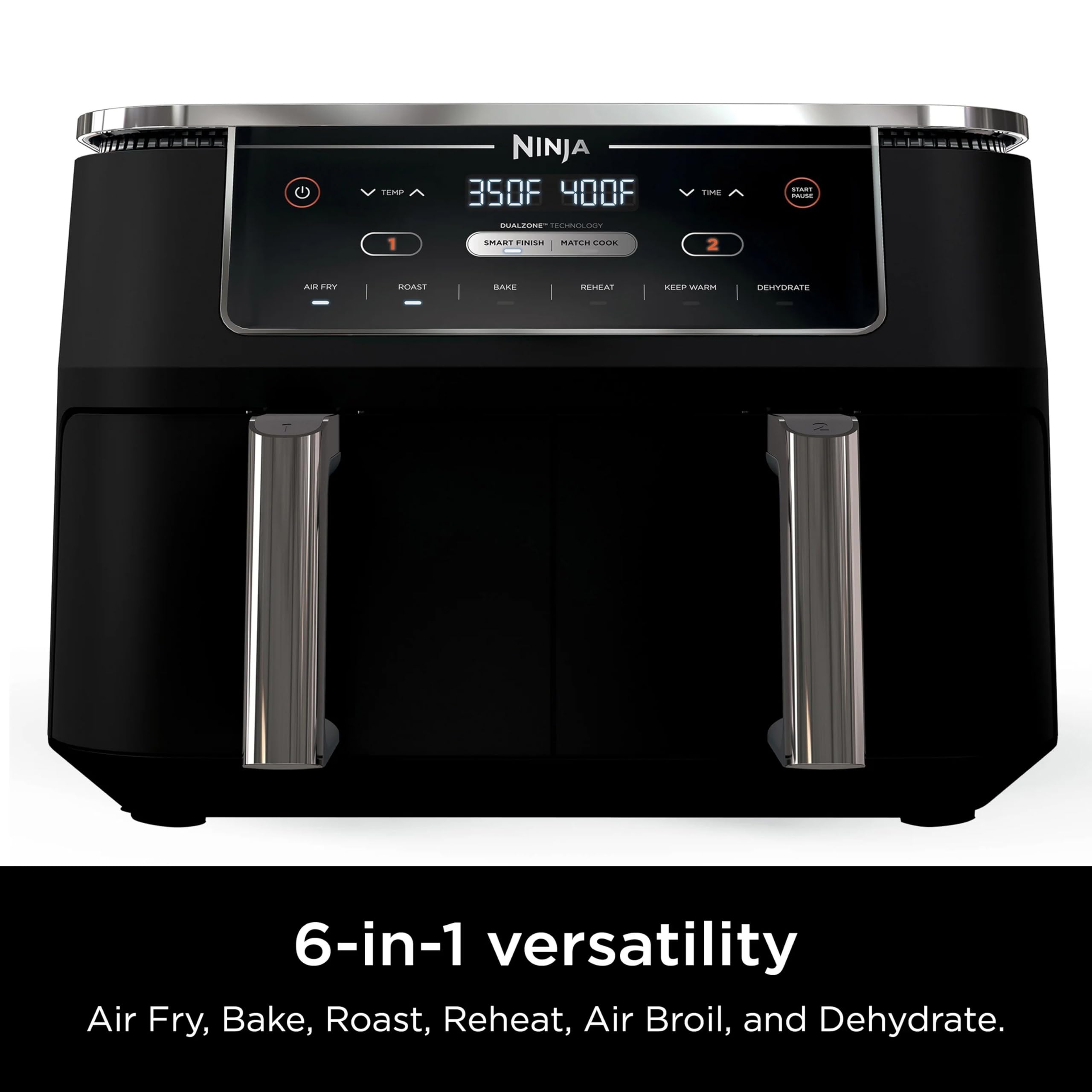 Ninja R-AD300CO Foodi 6-in-1 10-Quart XL 2-Basket Air Fryer with DualZone Technology - Black (Certified Refurbished) | Perfect for Family Dinners, Party Snacks & Healthy Cooking