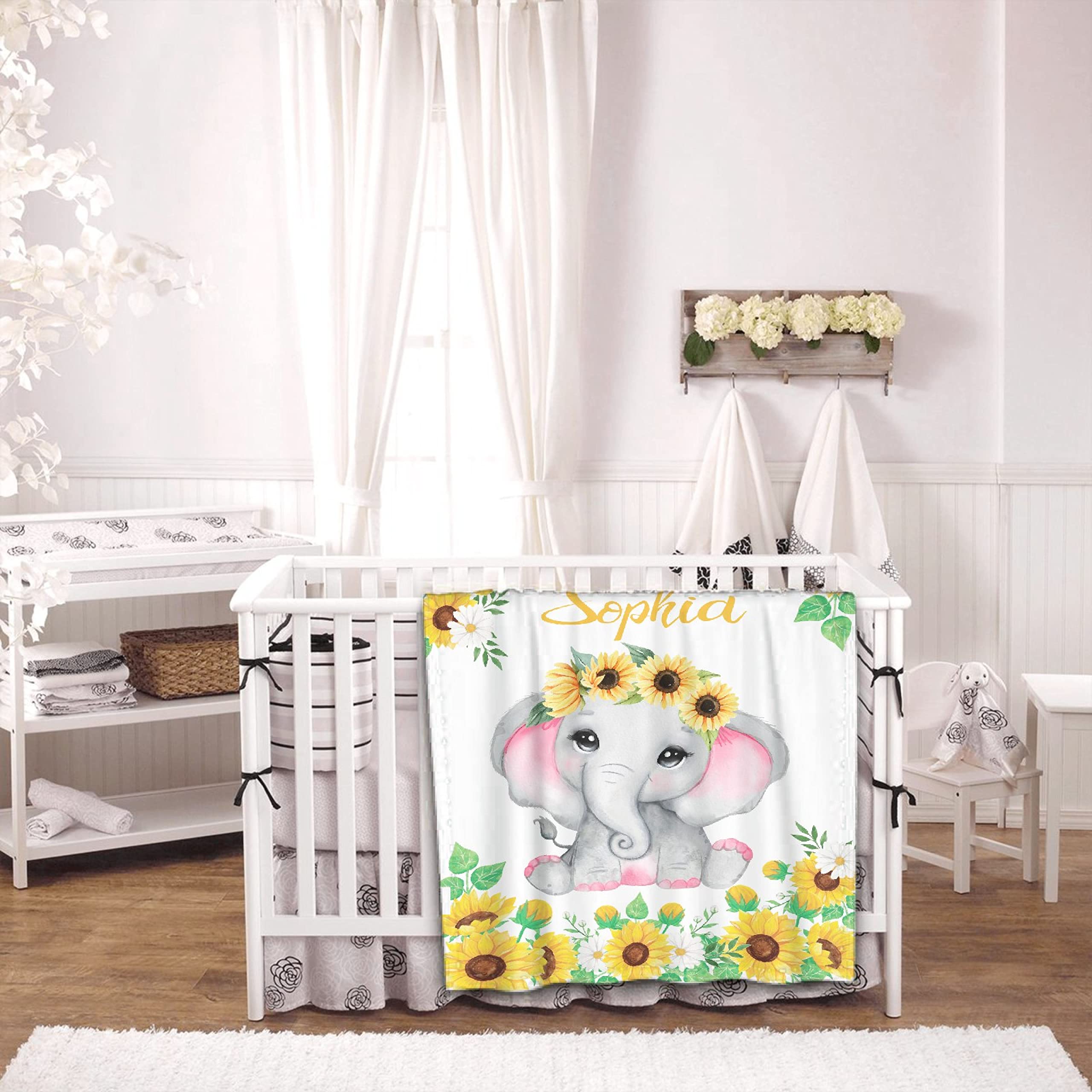 Personalized Baby Blankets for Girls and Boys - Custom Name Fleece Throw Blanket - Soft, Cozy & Warm Elephant Design - Perfect for Newborns, Nursery Decor, and Baby Gifts (90