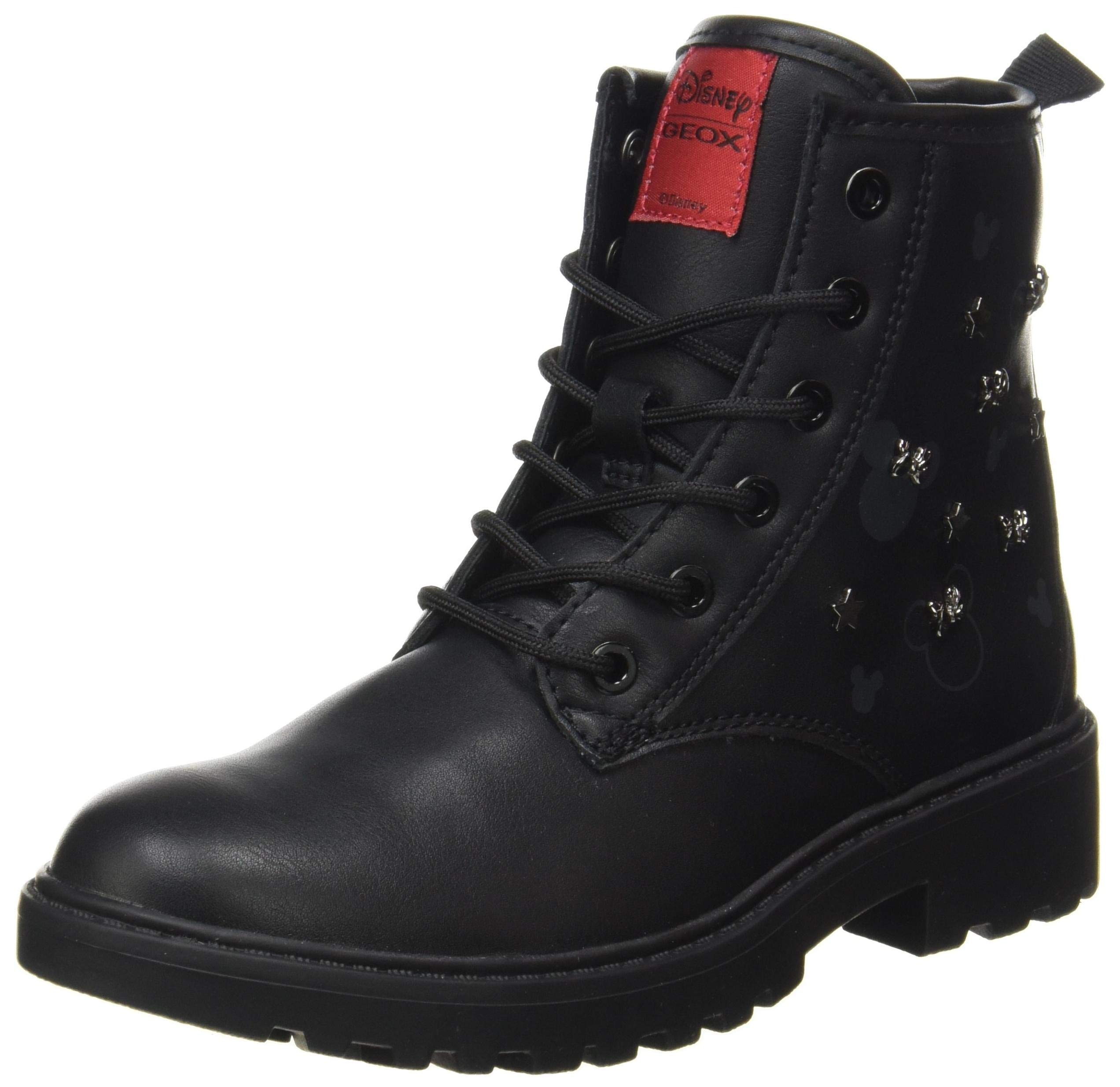 Geox Casey Ankle Boots for Girls - Waterproof Black Leather Booties for School, Winter & Everyday Wear