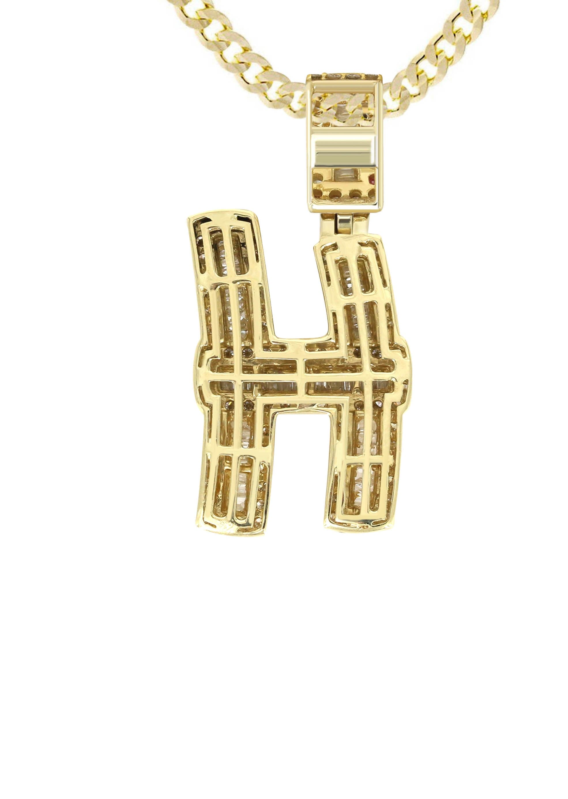 14K Yellow Gold Letter H Baguette Diamond Necklace - 2.02 Carats Dainty Pendant for Women | Perfect Gift for Birthday, Anniversary & Valentine's Day