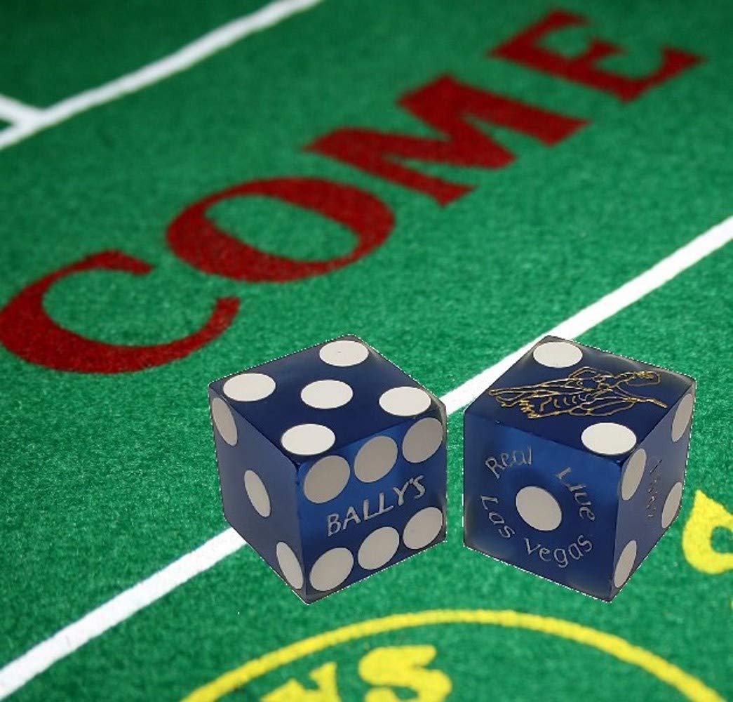 19mm Professional Craps Dice Pair with Matching Serial Numbers - Authentic Las Vegas Casino Table-Played Dice (Bally's Blue Frosted) for Casino Games, Board Games, and Collectors
