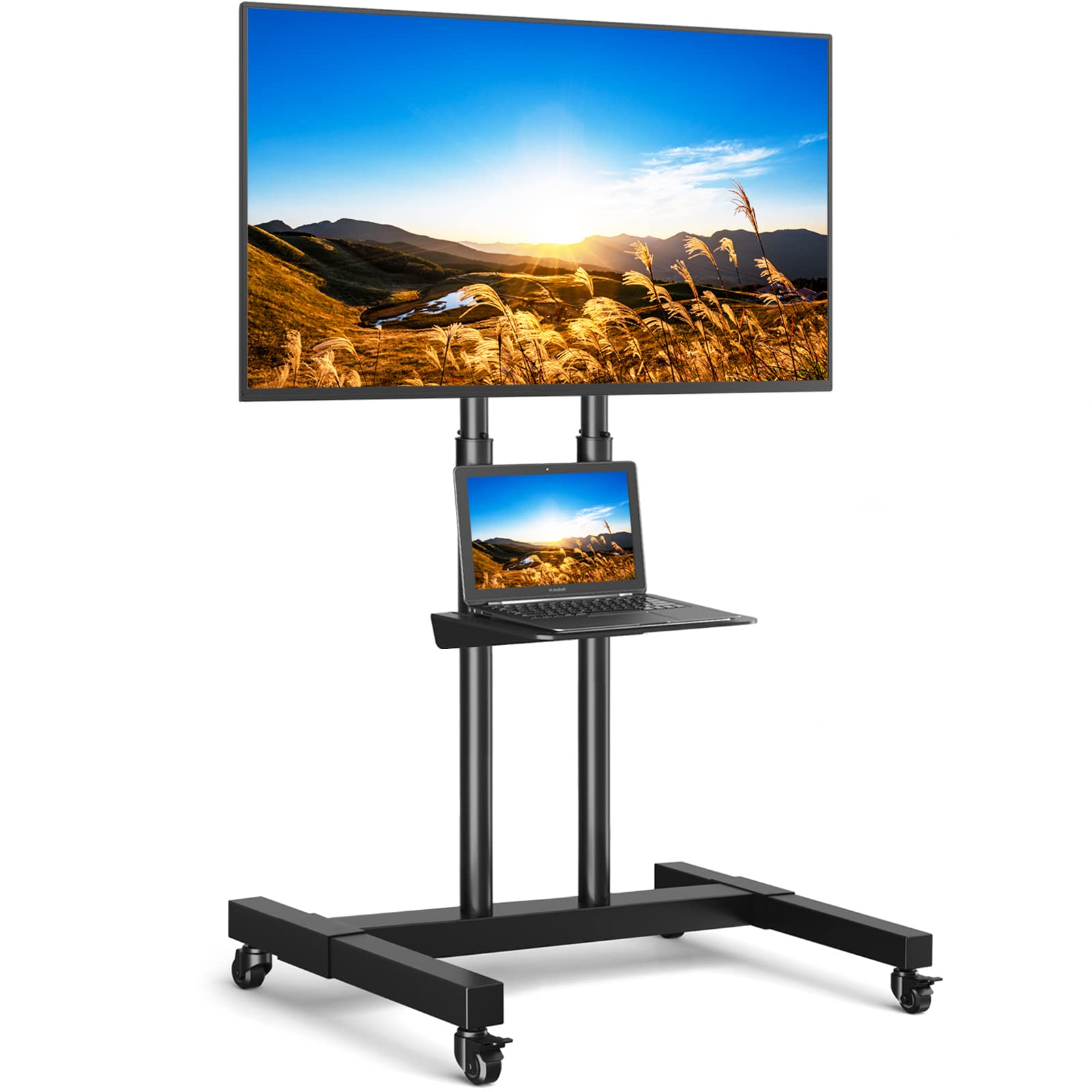 Adjustable Tabletop TV Stand for 27-60 Inch TVs & Mobile TV Stand for 32-75 Inch TVs - Universal TV Mount Bundle for Living Room, Bedroom, Office & Dorm