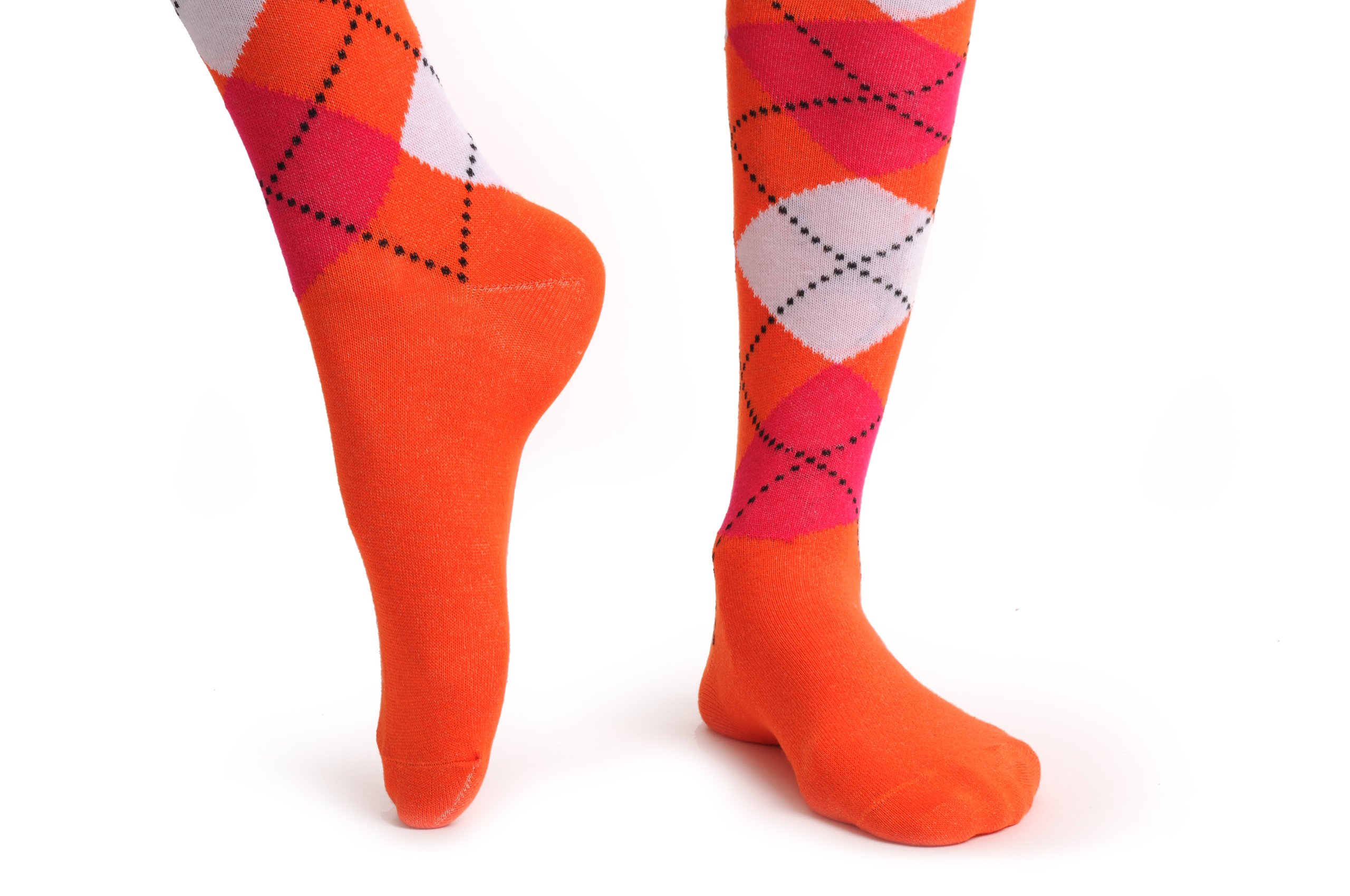 LissKiss Argyle White Orange Red Over The Knee Socks for Women - Trendy Knee High Socks for Winter, Fall Fashion, Outfits & Cosplay