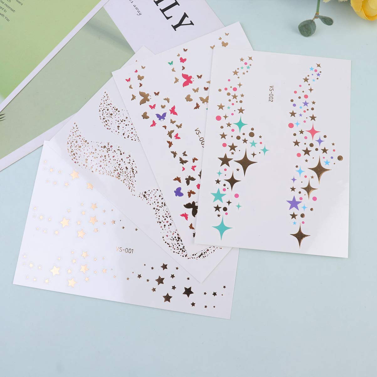EXCLUZO 8Pcs Waterproof Metallic Temporary Tattoos - Face & Body Art Stickers for Hand, Neck, Wrist | Long Lasting Makeup Tattoos for Parties, Halloween & Festivals
