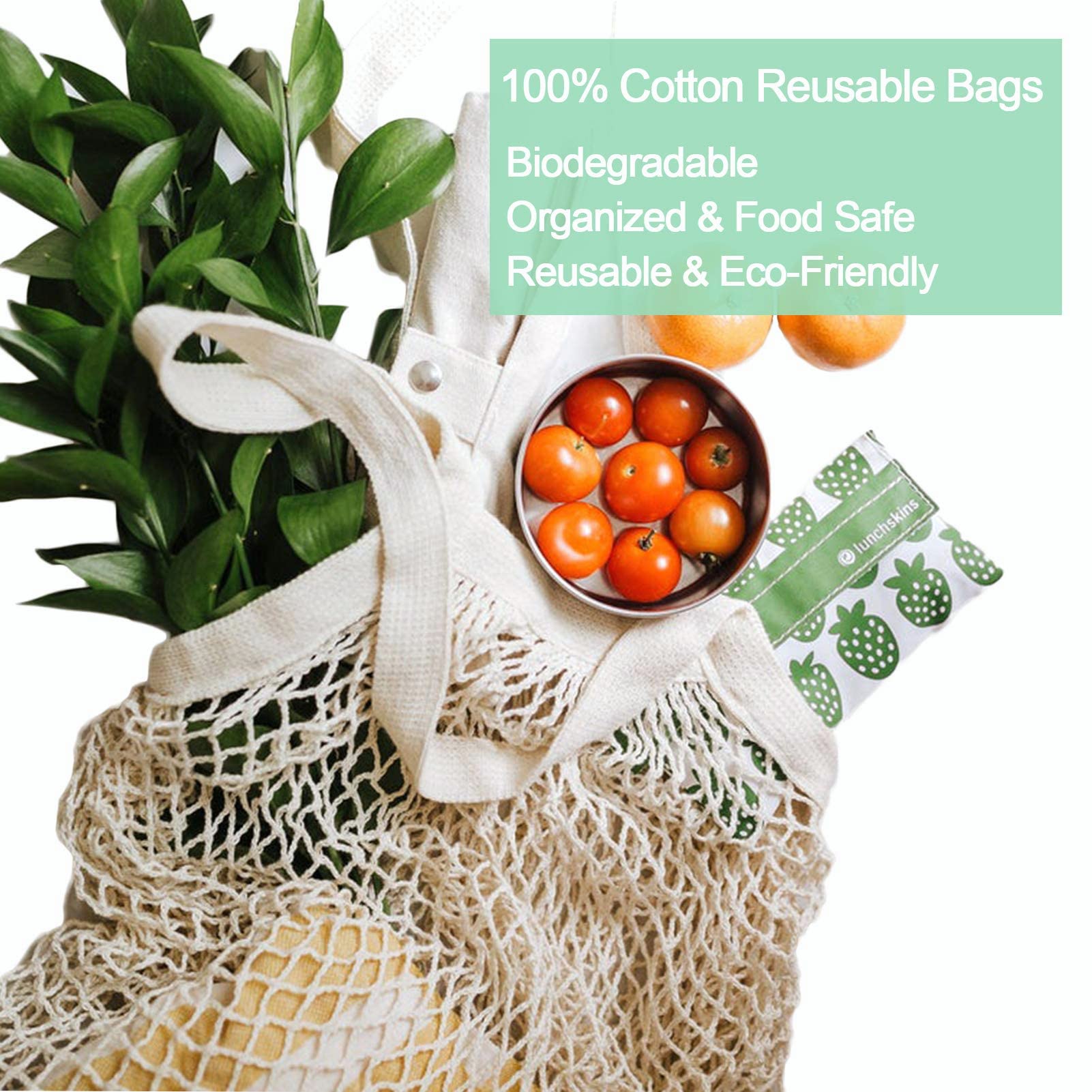 Eco-Friendly Reusable Cotton Mesh Produce Bags - Washable Grocery & Vegetable Storage Organizer with Handles | Perfect for Farmers Market, Zero Waste Shopping & Food Storage