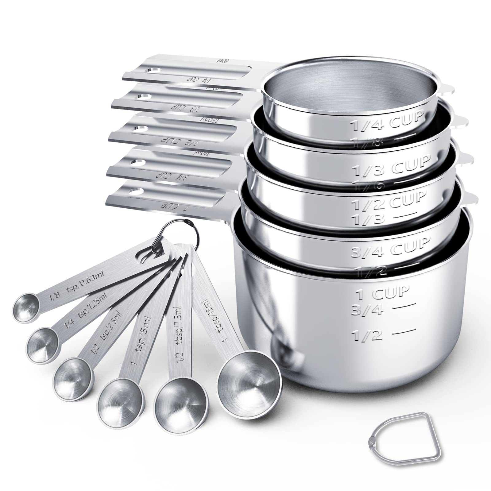 TILUCK 5-Piece Stackable Measuring Cups & 6-Piece Nesting Measuring Spoons Set with Stainless Steel Handles - Essential Kitchen Gadgets for Baking, Cooking, and Meal Prep (Silver) - Perfect for Home Chefs, Bakers, and Cooking Enthusiasts