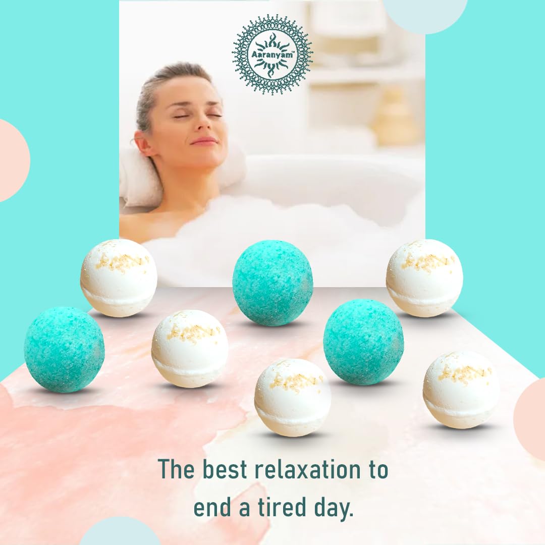 Aaranyam Calming Blue Bath Bombs Gift Set for Women - Oatmeal & Jasmine Scented, Hydrating & Moisturizing (4 Pack, 75g Each, 300g Total) - Perfect for Relaxation, Spa Nights & Self-Care Gifts