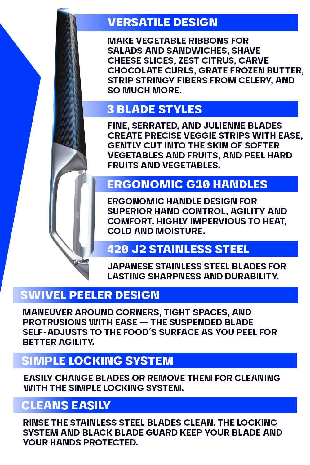 Premium Dalstrong Swivel Straight Peeler with 3 Blades - Ergonomic Vegetable Peeler for Potatoes, Carrots & Fruits - Professional Kitchen Tool for Home Chefs & Cooking Enthusiasts