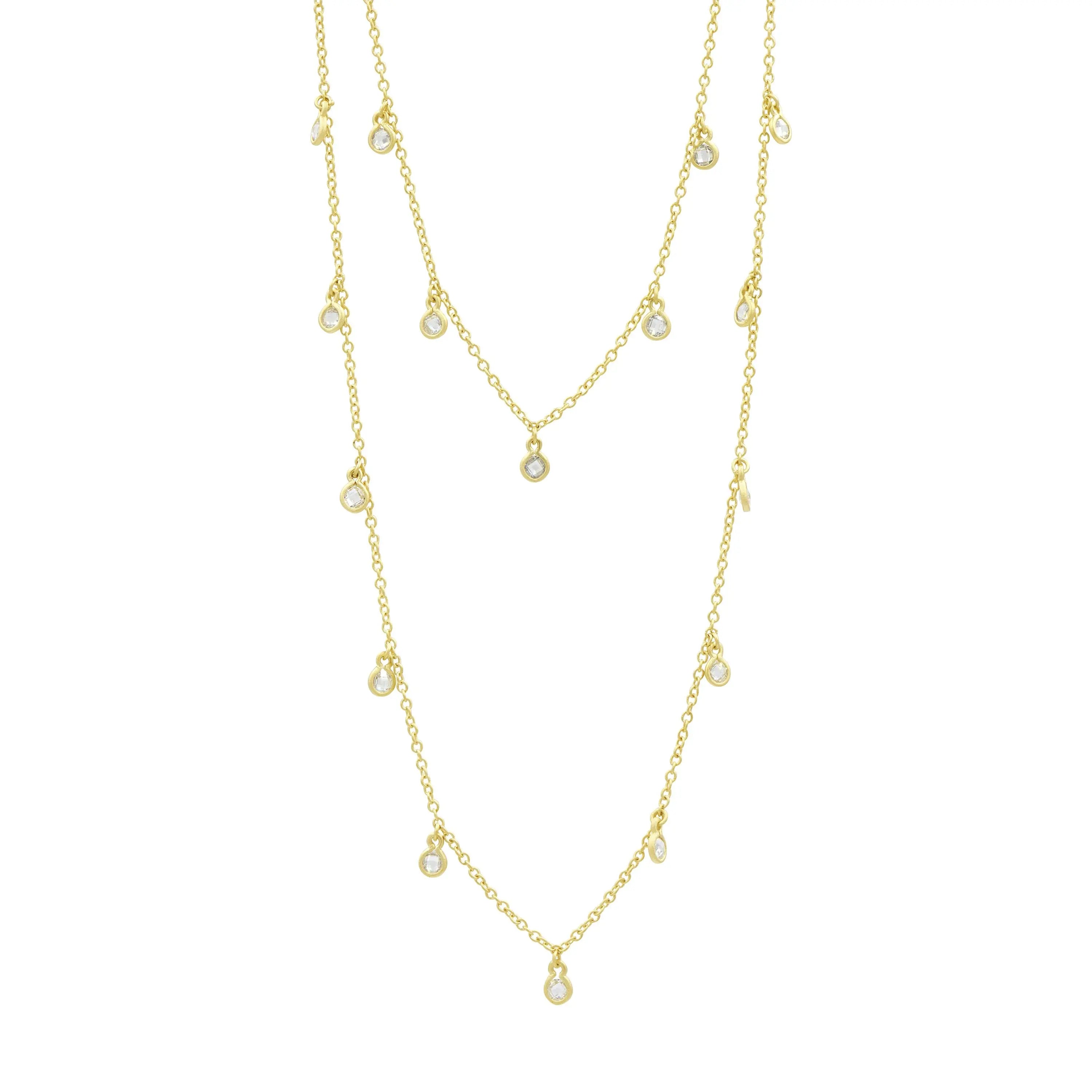 Elegant Bezel Droplet Strand Necklace - Dainty Layering Chain for Women, Perfect for Weddings, Date Nights & Special Occasions