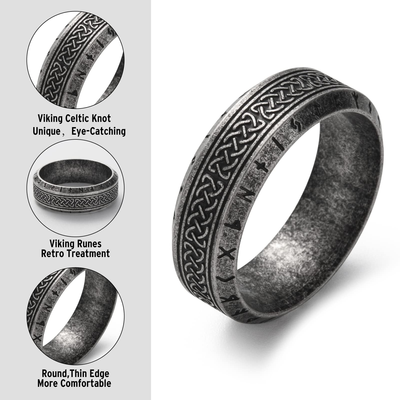 Viking Ring Norse Raven Runes Jewelry for Men & Women - Size 7-13 - Perfect for Viking Lovers & Cosplay