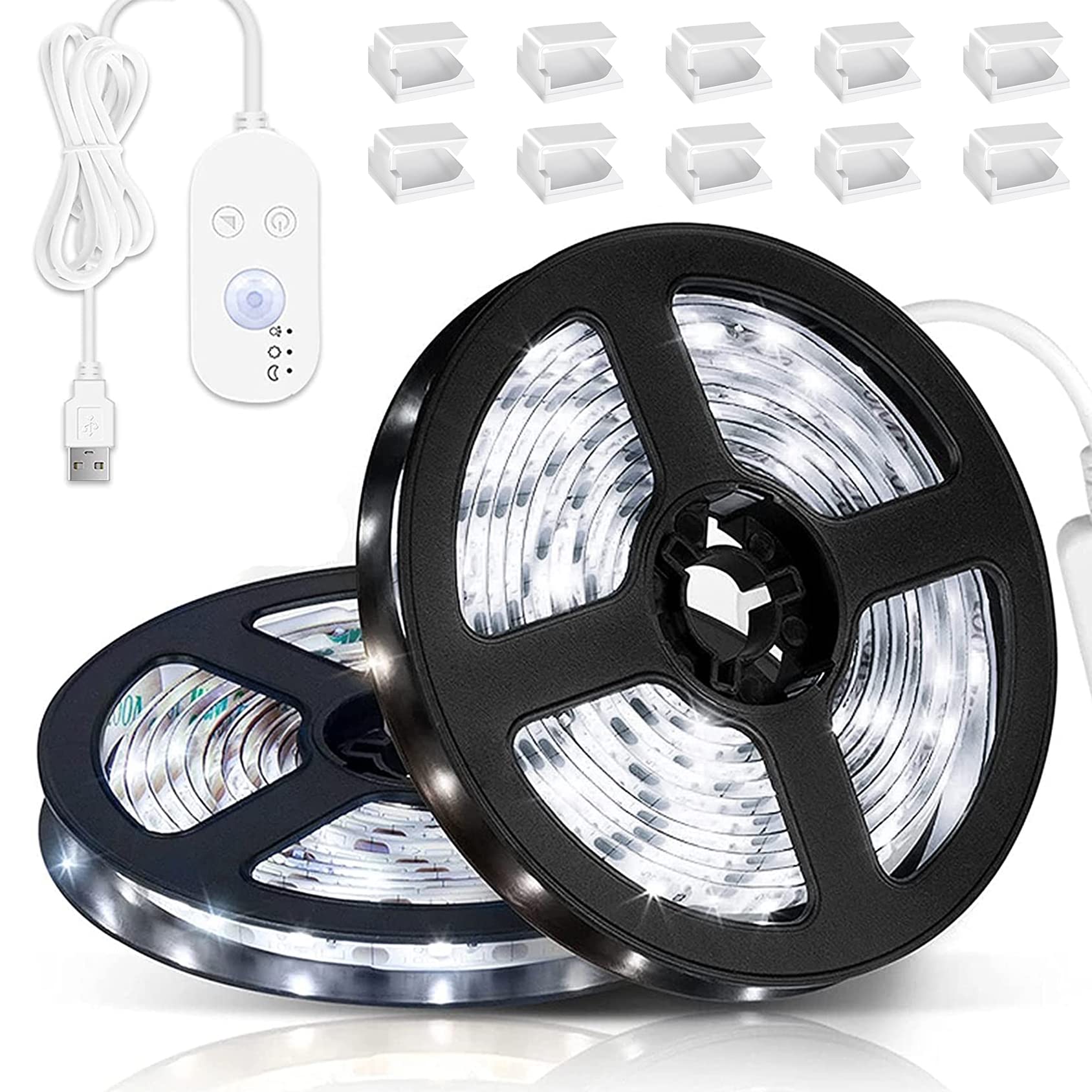 6000K LED Light Strip with Motion Sensor - USB Powered Waterproof Rope Lights for Indoor/Outdoor Use | Day/Night Modes & Dimming | 16.4ft with Adhesive Tape - Perfect for Home Decoration, Under Cabinet Lighting, and Outdoor Pathway Illumination