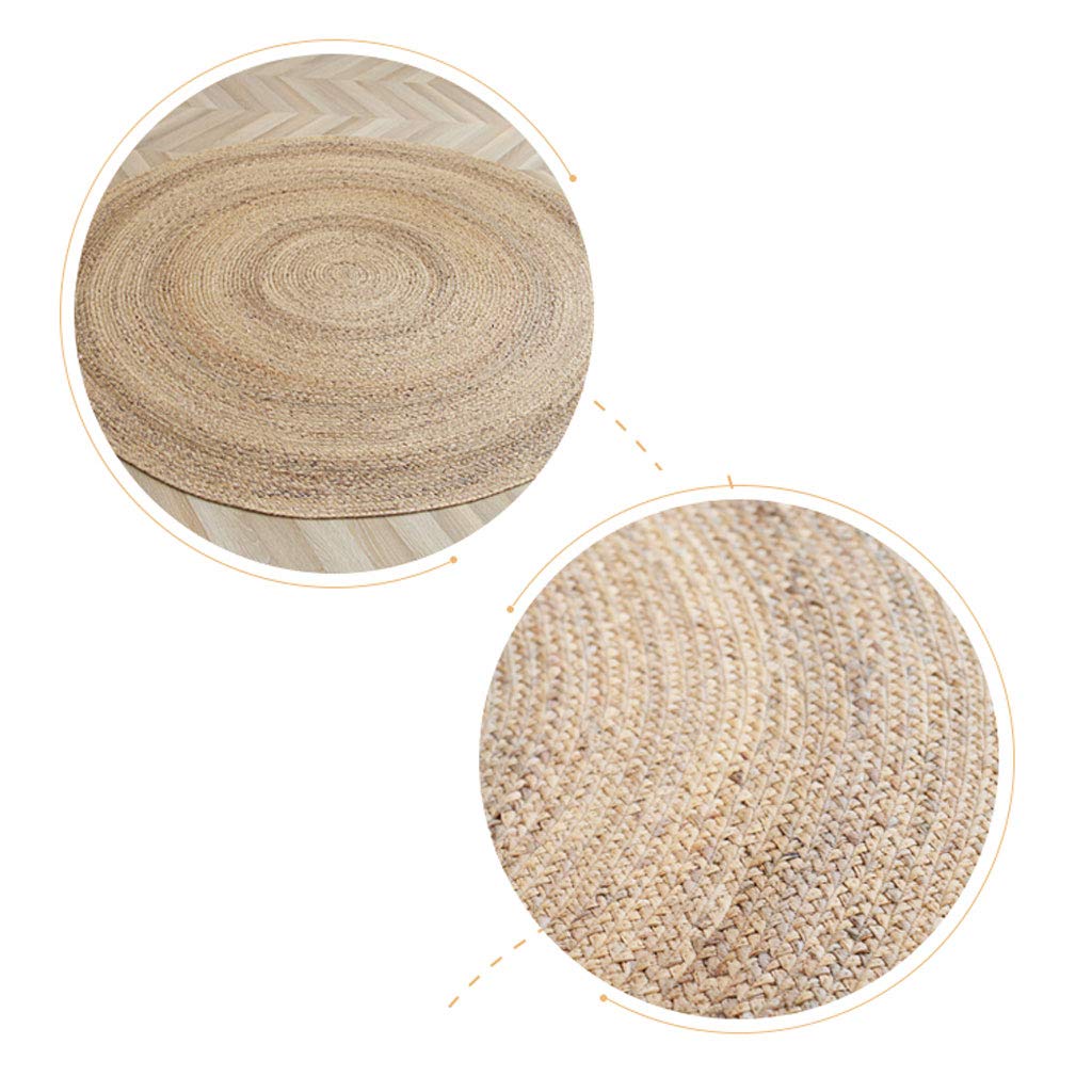 Handmade Jute Round Rug 80cmx80cm - Yellow Woven Natural Fiber Carpet for Living Room & Bedroom - Boho Chic Home Decor Floor Mat - Perfect for Cozy Spaces, Nursery or Entryway