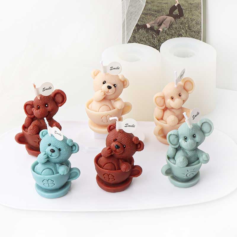 Bear-Shaped Silicone Candle Molds for DIY Aromatherapy Candles, Resin Crafts, Wax Soap Making - Perfect for Home Decor, Gifts & Handmade Crafts (Set of 6)