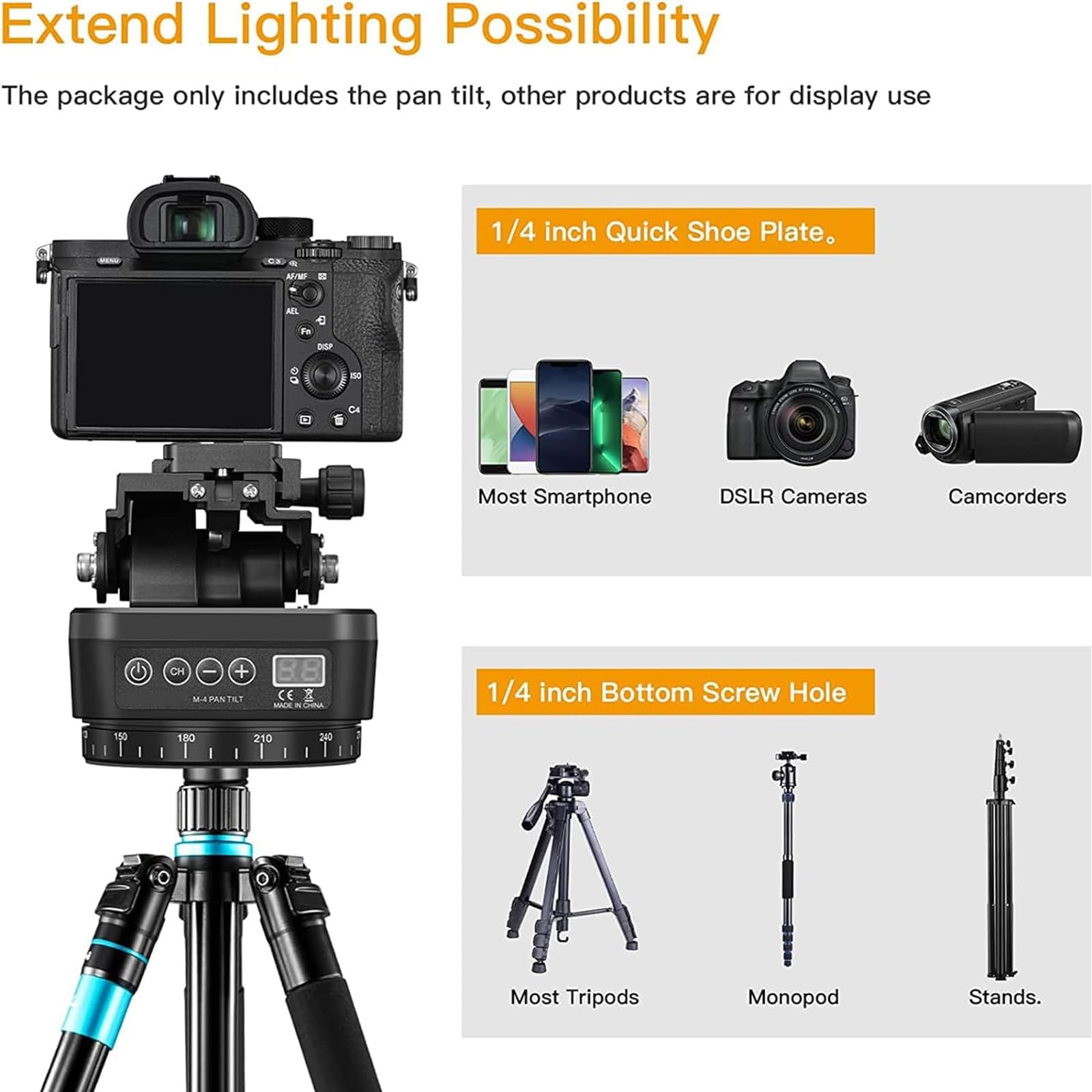 Oiakus M4 Motorized Rotating Panoramic Tripod Head - 8-Speed Adjustable 360° Pan Tilt Head with Remote Control for DSLR Cameras, Camcorders & Smartphones | Perfect for Time-Lapse Photography, Video Recording & Live Streaming