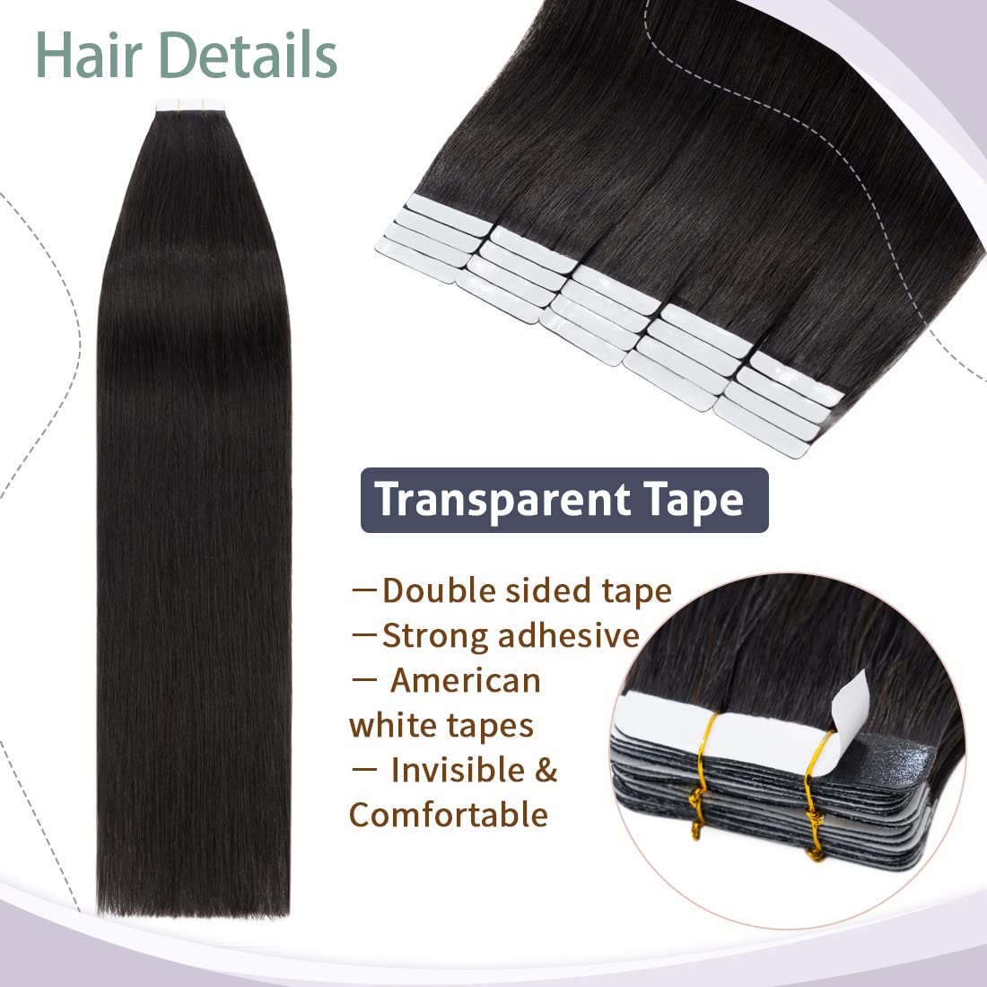 40pcs 100g Black Tape-in Hair Extensions - Remy Human Hair, Seamless Skin Weft, Invisible Double-Sided Tape for Full Head, 14 Inch Straight #1B Natural Black - Perfect for Daily Wear, Parties & Special Occasions