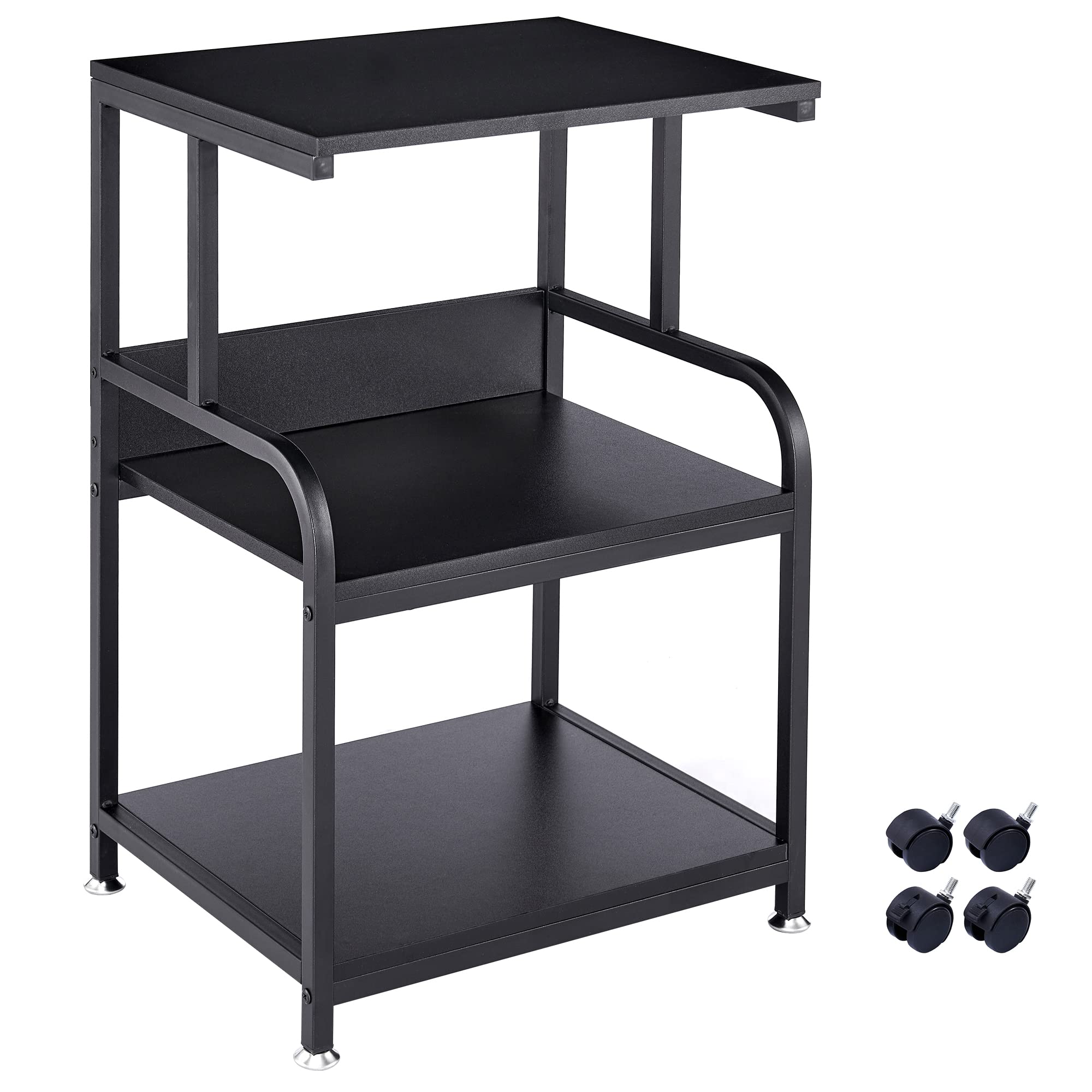 Fannova 3-Tier Rolling Printer Stand with Storage Shelf - Mobile Printer Table with Wheels for Home Office Organization - Ideal for Heat Press, Microwave & Office Equipment - Black