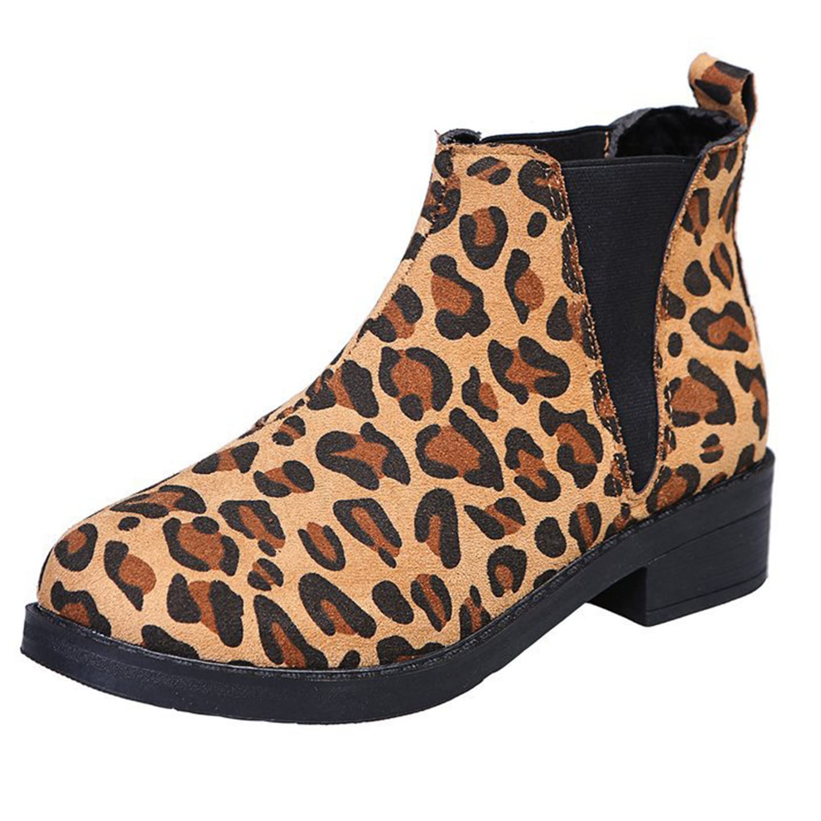 VAIFTILNO Women's Leopard Print Ankle Boots - Slip On Round Toe Booties for Fall Winter, Casual Plus Size Shoes | Perfect for Office, Dating & Everyday Wear