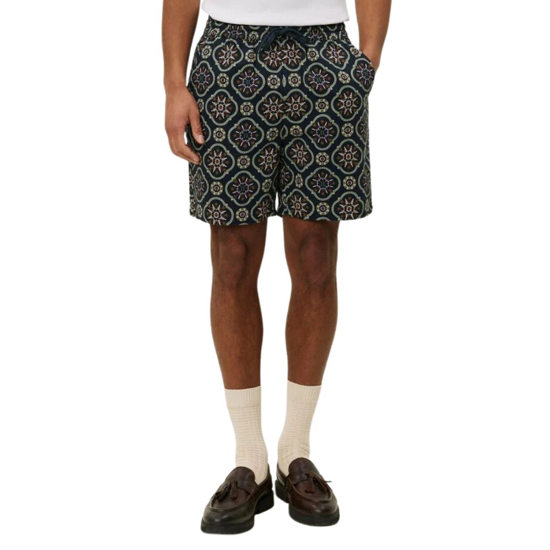 Dark Navy Otto AOP Tapestry Shorts for Men - Stylish & Comfortable Casual Summer Shorts - Perfect for Beach, Travel, and Outdoor Activities