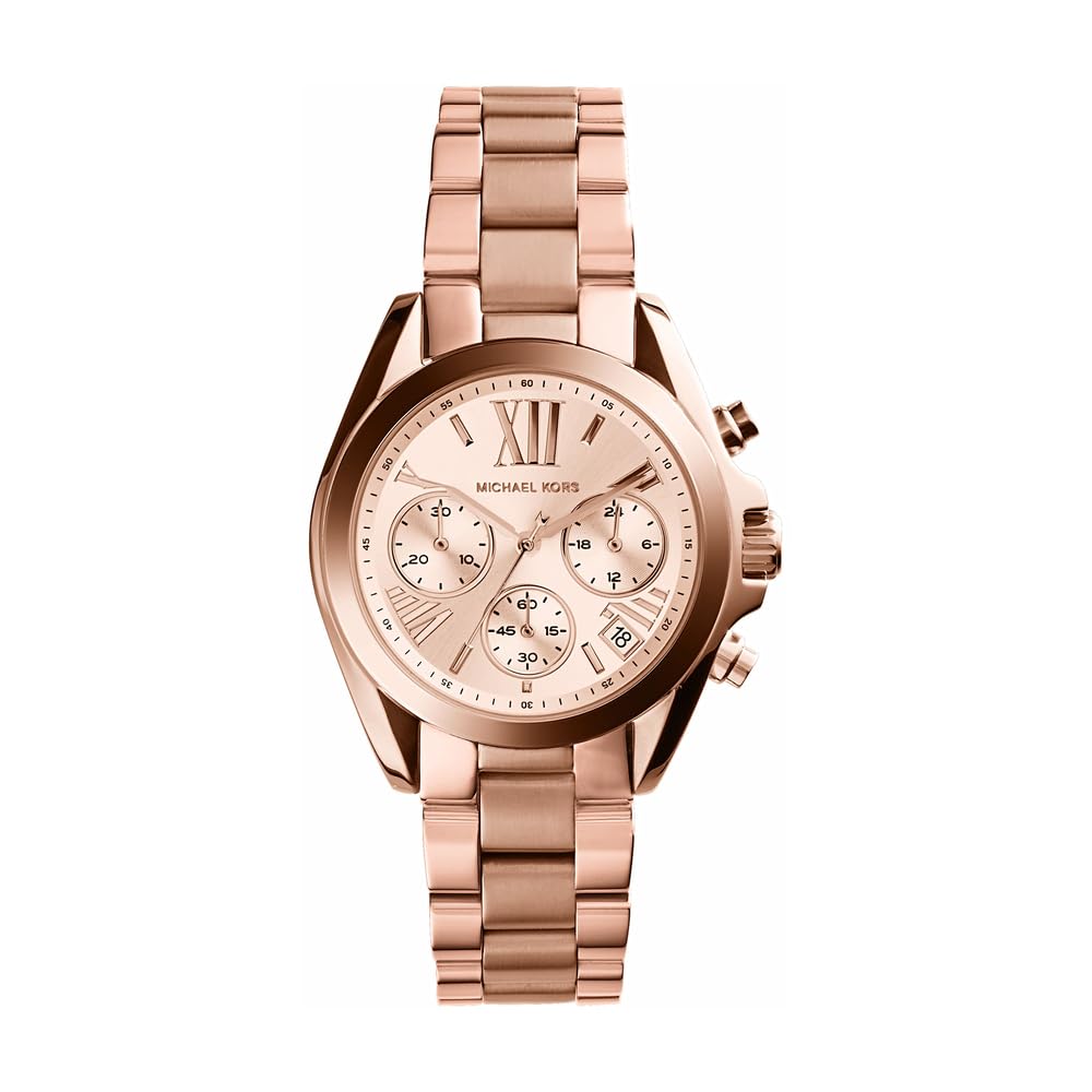 Michael Kors Bradshaw Women's Stainless Steel Chronograph Watch - Gold-Tone with Leather Band, Fashion Luxury Timepiece for Everyday Wear & Special Occasions