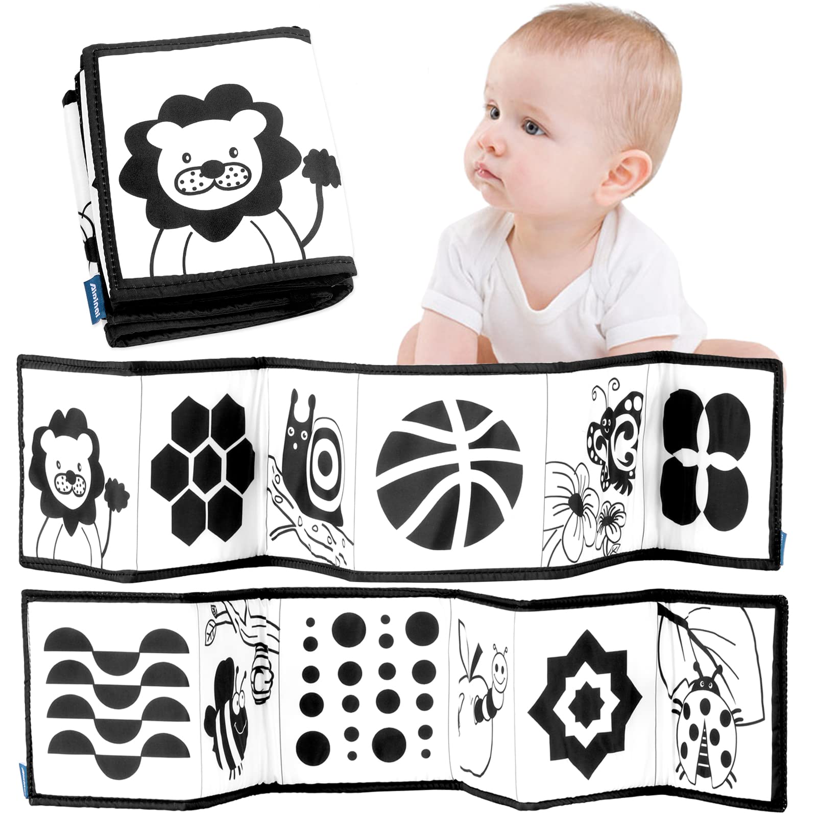 High Contrast Black and White Baby Toys 0-12 Months - Sensory Soft Book for Newborn Early Education & Tummy Time | Perfect Gift for Boys & Girls | Stimulates Visual Development & Cognitive Skills for Infants