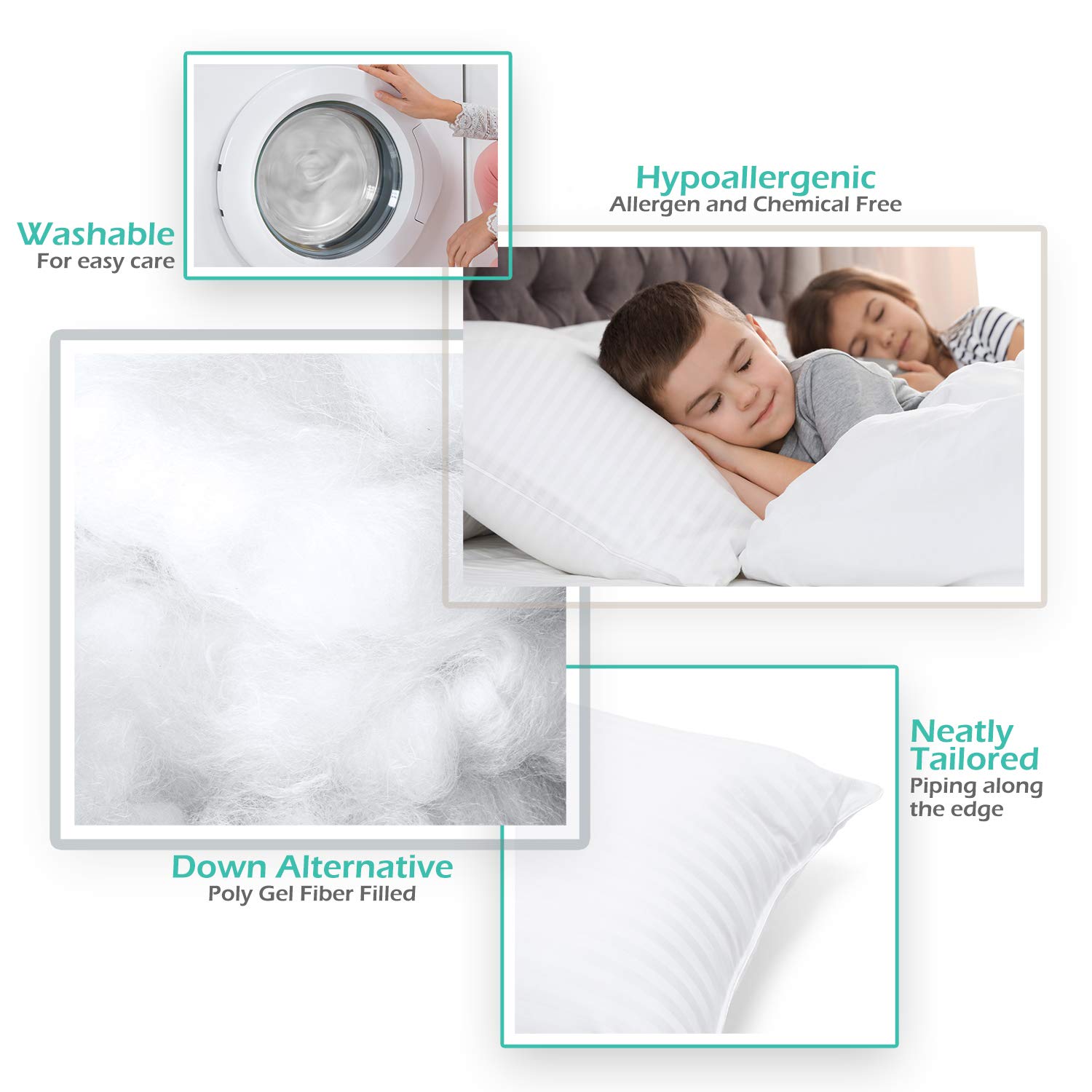 Clara Clark Down Alternative Toddler Pillows Set of 2 - 100% Cotton Cover with Poly Fiber Filling - Soft Baby Bed Pillows for Comfortable Sleep - Perfect for Nursery, Daycare & Travel