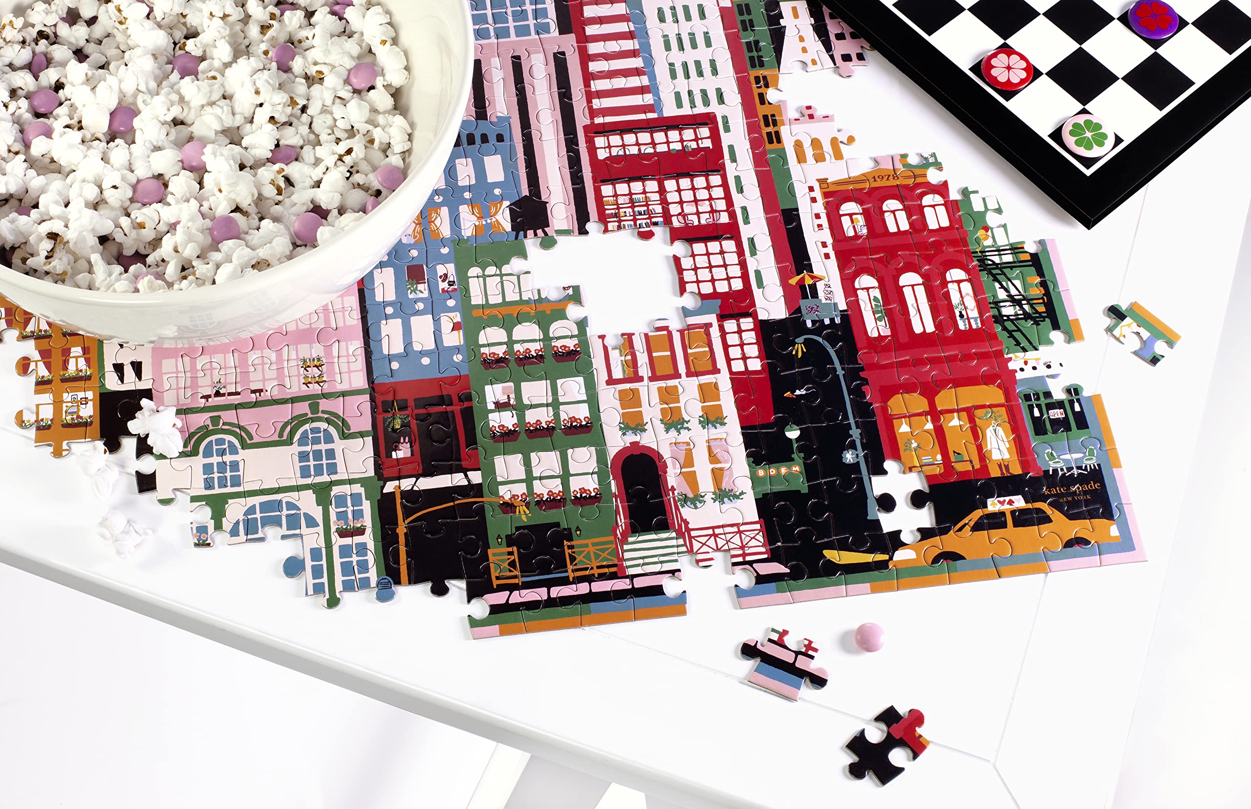 Kate Spade New York 500 Piece Jigsaw Puzzle for Adults - 22x22 Inch Square Puzzle with Storage Box - City That Never Sleeps Design - Perfect for Family Game Night & Home Decor