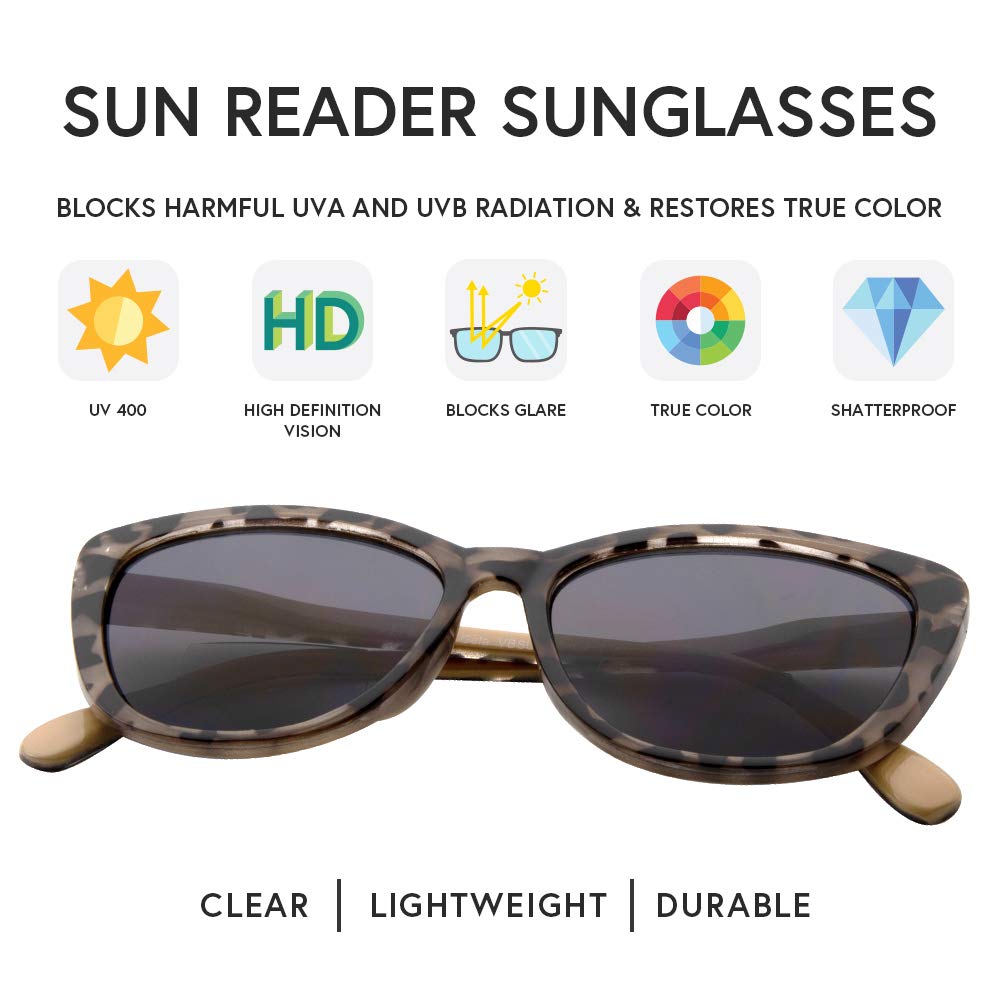 VITENZI Women's Tinted Reading Sunglasses with Built-In Full Readers - Stylish & Functional Eyewear for Reading Outdoors, Driving, and Sun Protection