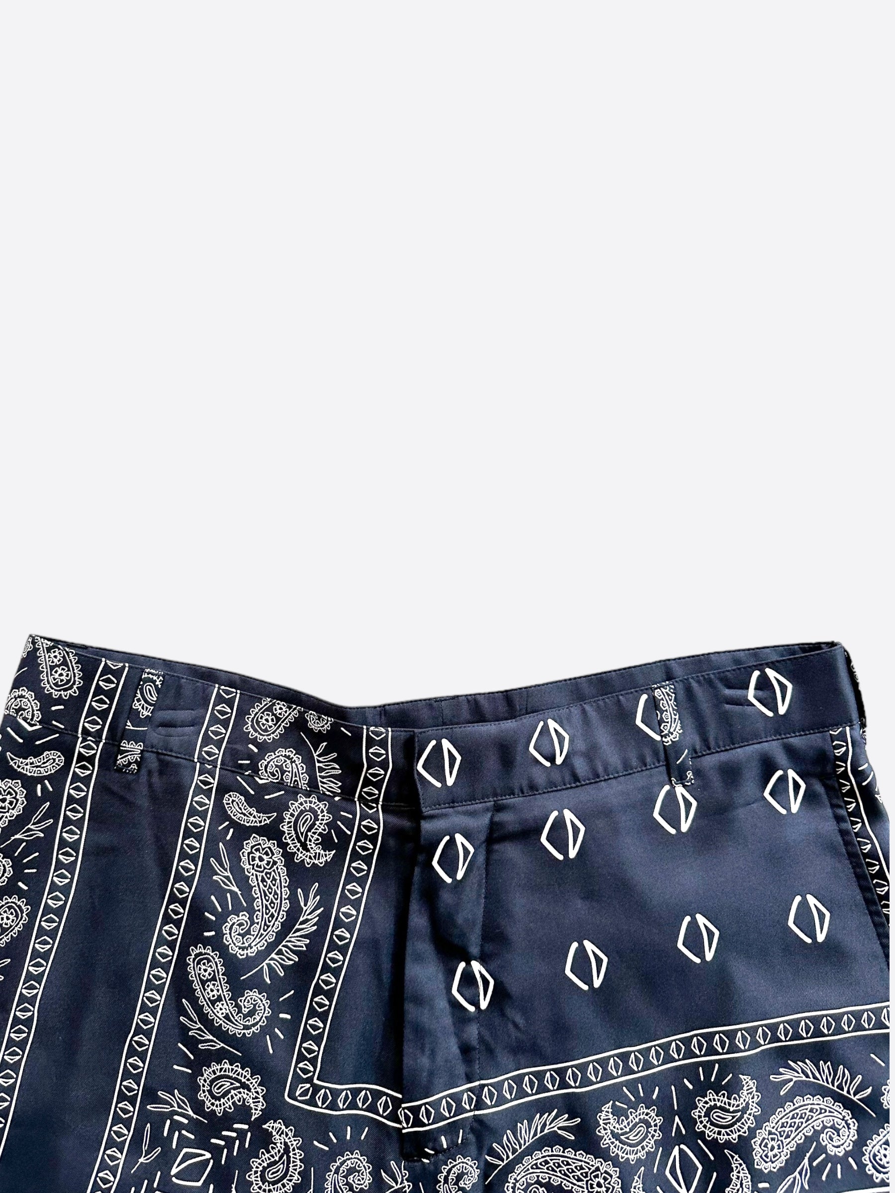 Dior Cactus Jack Navy & White Diamond Bandana Print Silk Shorts for Men - Luxury Designer Swimwear & Beach Vacation Outfit