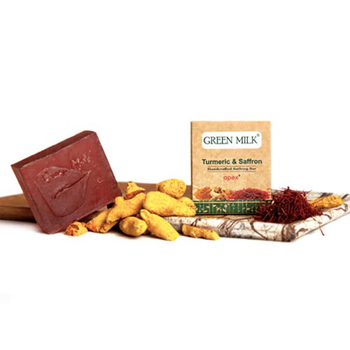 Organic Green Milk Turmeric & Saffron Handmade Soap Bar - Natural Skin Brightening & Moisturizing - Pack of 3 - Perfect for Spa Day, Gift Sets & Sensitive Skin Care