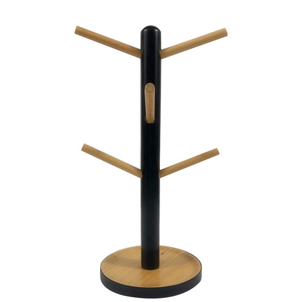 Premium Korean Beech Wood Cup Holder - 6-Claw Solid Wood Dish Drainer for Kitchen Countertop | Stylish Black Cup Drying Rack for Mugs, Glasses & Utensils | Perfect for Small Spaces, Apartments & Coffee Shops