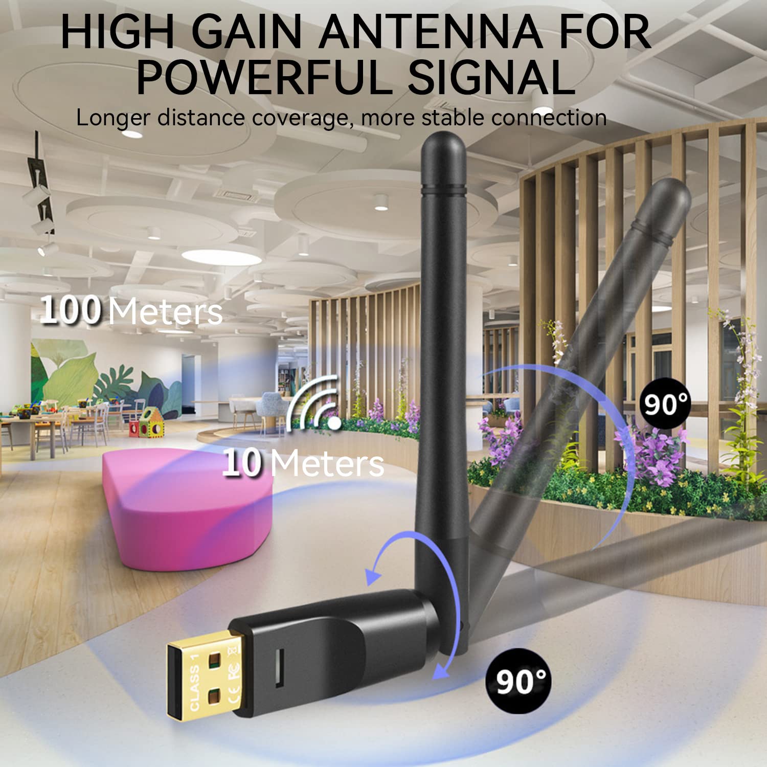 Jaimela Bluetooth 5.1 Dongle Adapter - Long Range Wireless USB Receiver for Windows 7/8/10/11, PC, Headphones, Speakers, Keyboard & Printers - Plug & Play for Home Office, Gaming & Music Streaming