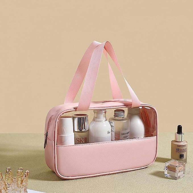 Waterproof PVC Cosmetic Bag for Women & Girls - Multi-Functional Makeup Pouch, Travel Toiletry Organizer, Wash Bag for Bath Accessories & Grooming Kit (Pink) | Perfect for Travel, Gym, Beach & Daily Beauty Storage