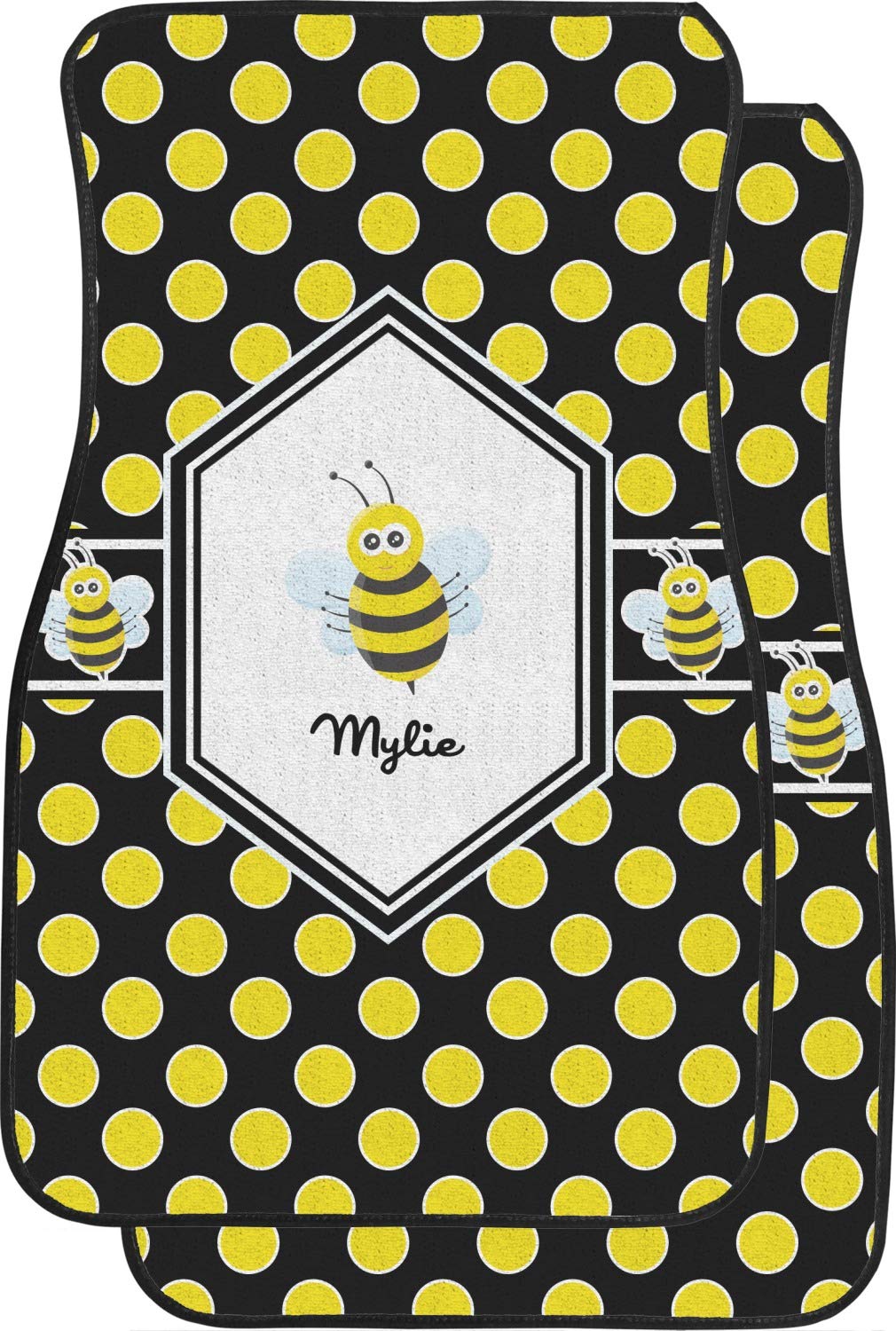 Custom Personalized Bee & Polka Dots Car Floor Mats for Front Seat - Non-Slip, Durable & Washable - Perfect Gift for Car Lovers & Beekeepers - Fits Most Vehicles