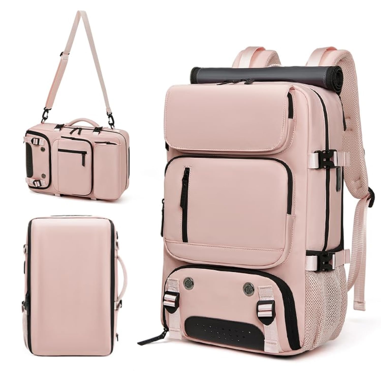 Waterproof 16 Inch Women's Travel Backpack with USB Charging Port & Shoe Compartment - Pink Laptop Hiking Backpack for Business, Commuting & Outdoor Adventures