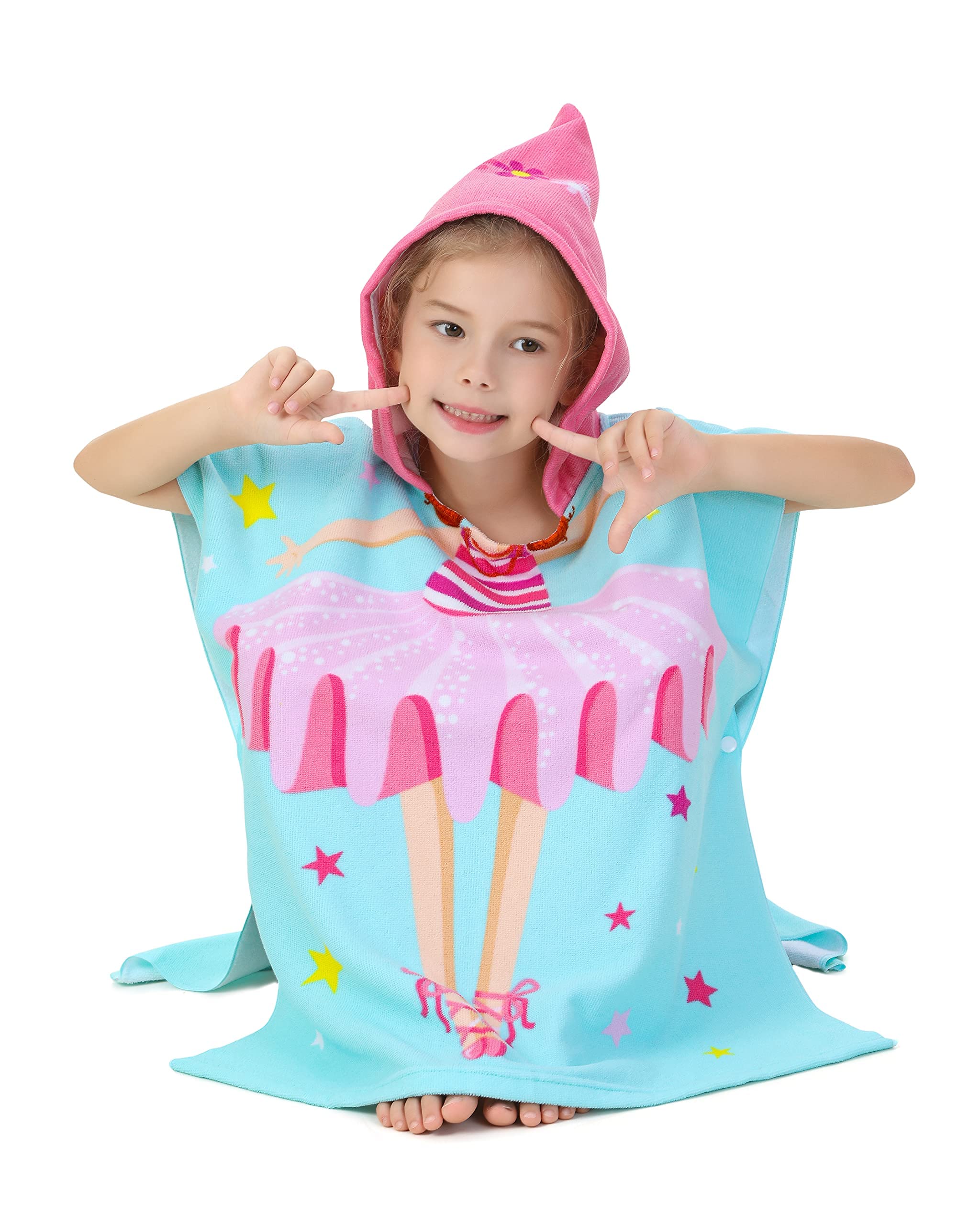 3D Ballet Print Lightweight Microfiber Hooded Beach Towel for Kids & Toddlers - Quick Dry Bath Poncho, Swim Cover Up - Perfect for Pool, Beach, and After-Swim Wrap