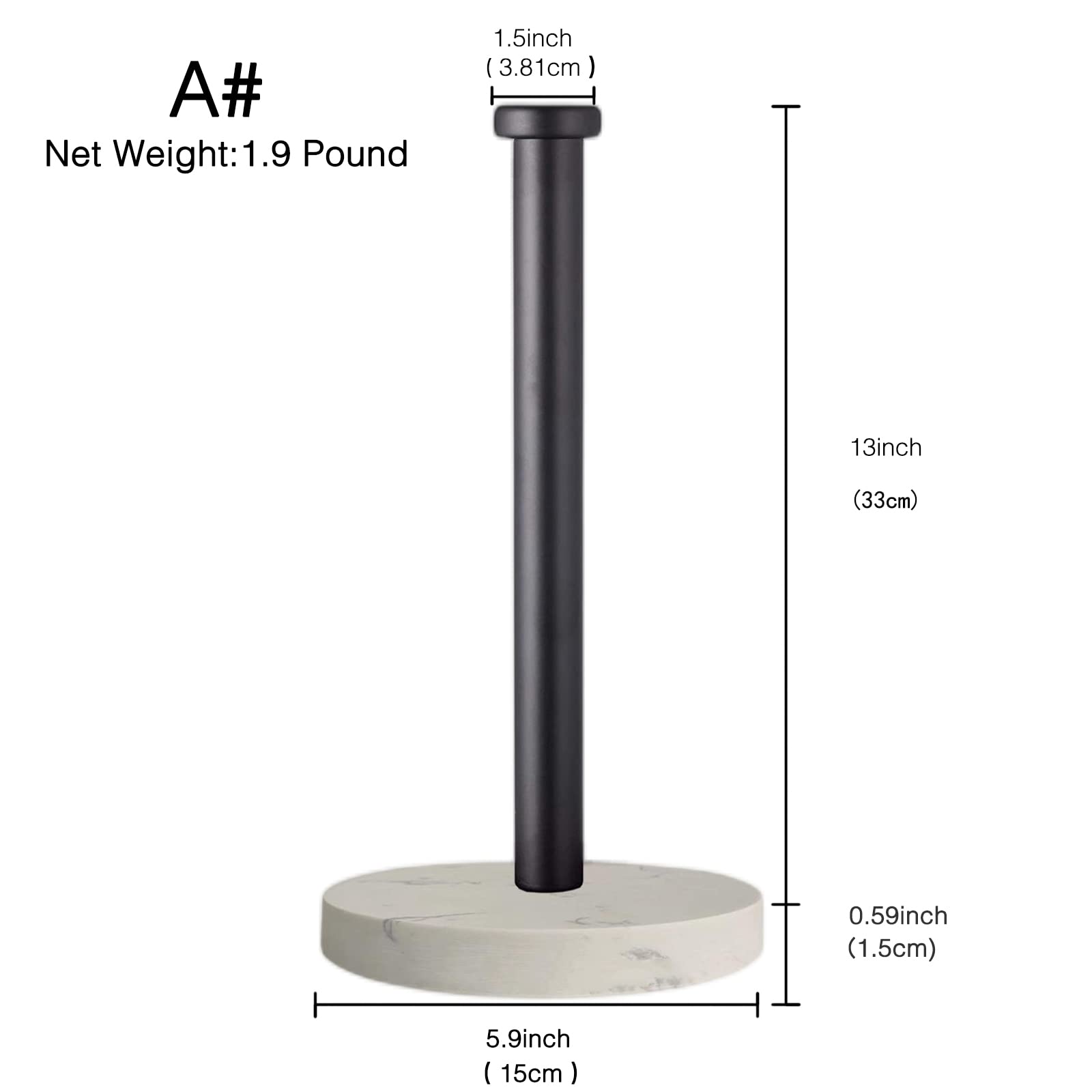 Sturdy Marble Paper Towel Holder for Kitchen & Bathroom - One-Handed Operation with Weighted Base - Countertop & Standing Design (Black) - Perfect for Easy Cleaning, Cooking, and Home Organization