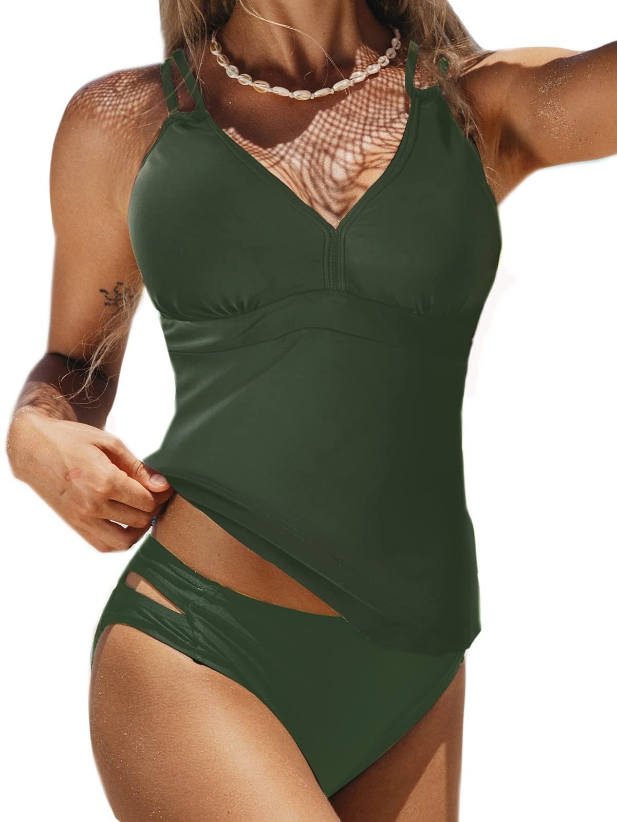 BIKINX Women's Tummy Control Tankini Swimsuit Two Piece Set - Plus Size V Neck Swim Top & High Waist Bottom | Perfect for Beach, Pool & Vacation