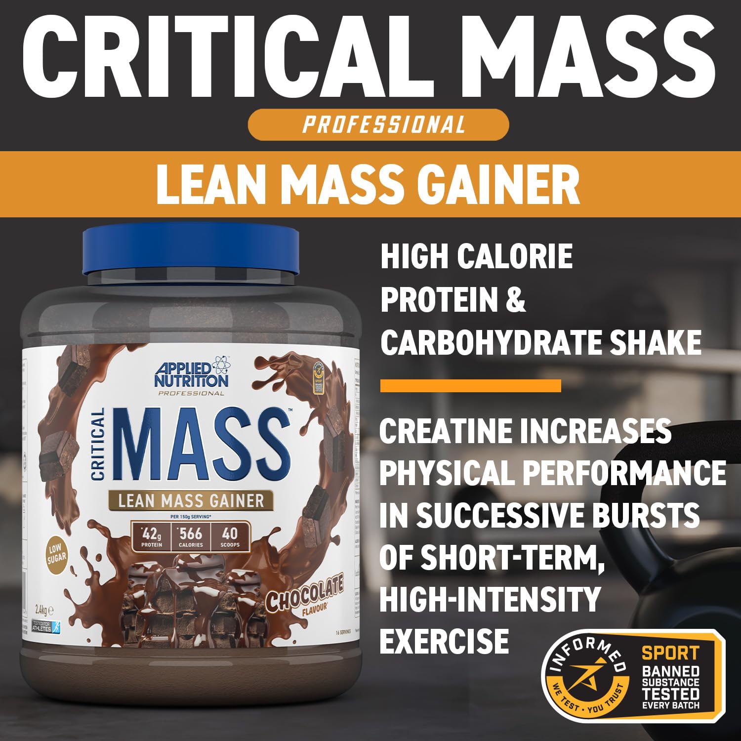 Applied Nutrition Critical Mass Professional Weight Gainer - 2400g for Muscle Growth & Recovery | Perfect for Bodybuilders & Athletes