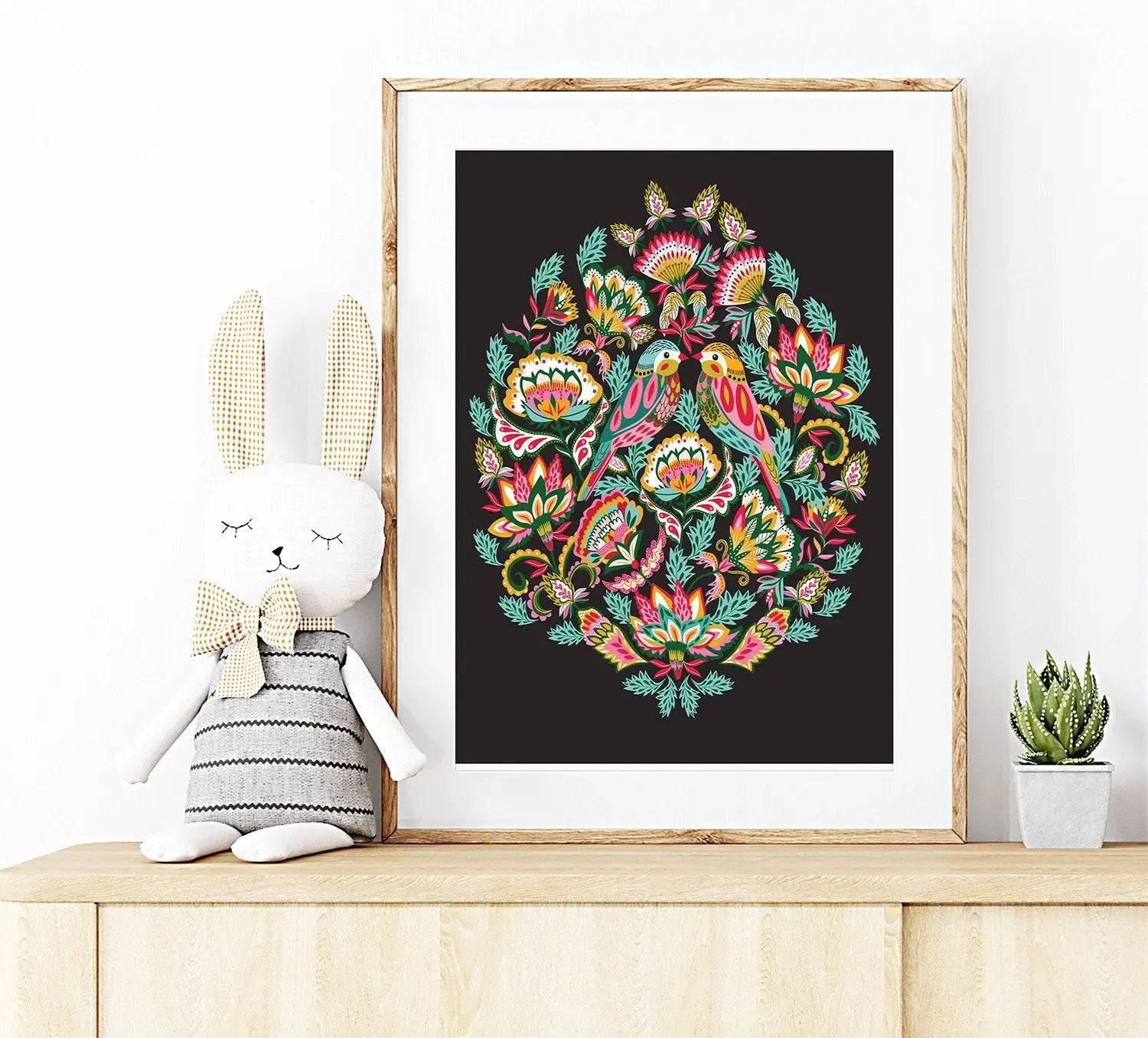 Bejeweled Birds Modern Wall Art Print - Vibrant Home Decor for Living Room, Bedroom & Office - Perfect Gift for Bird Lovers