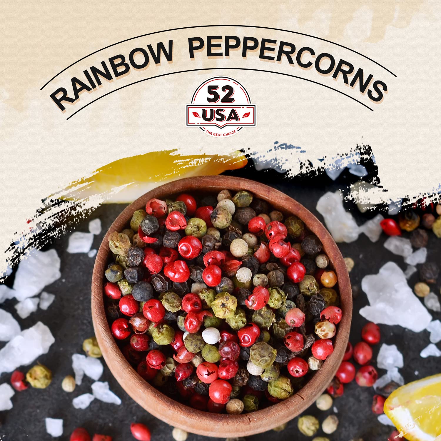 52USA Rainbow Peppercorns Blend - 12oz Whole White, Red & Black Peppercorns for Grinder Refill | Premium Mixed Peppercorn Seasoning for Steak, Salad & Gourmet Cooking