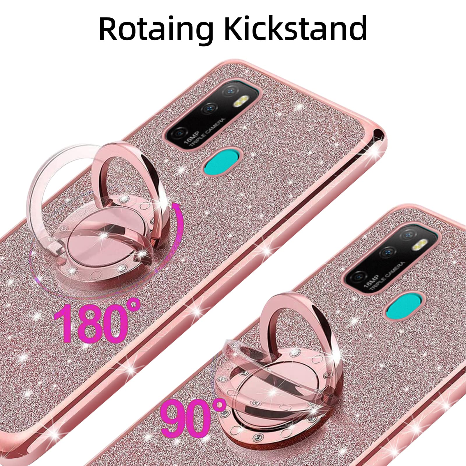 Elegant Glitter Rose Crystal Clear TPU Case for Ulefone Note 9P - Luxury Bling Protective Cover with Stylus Holder, Kickstand & Wrist Strap - Perfect for Women's Daily Use, Office & Travel Protection
