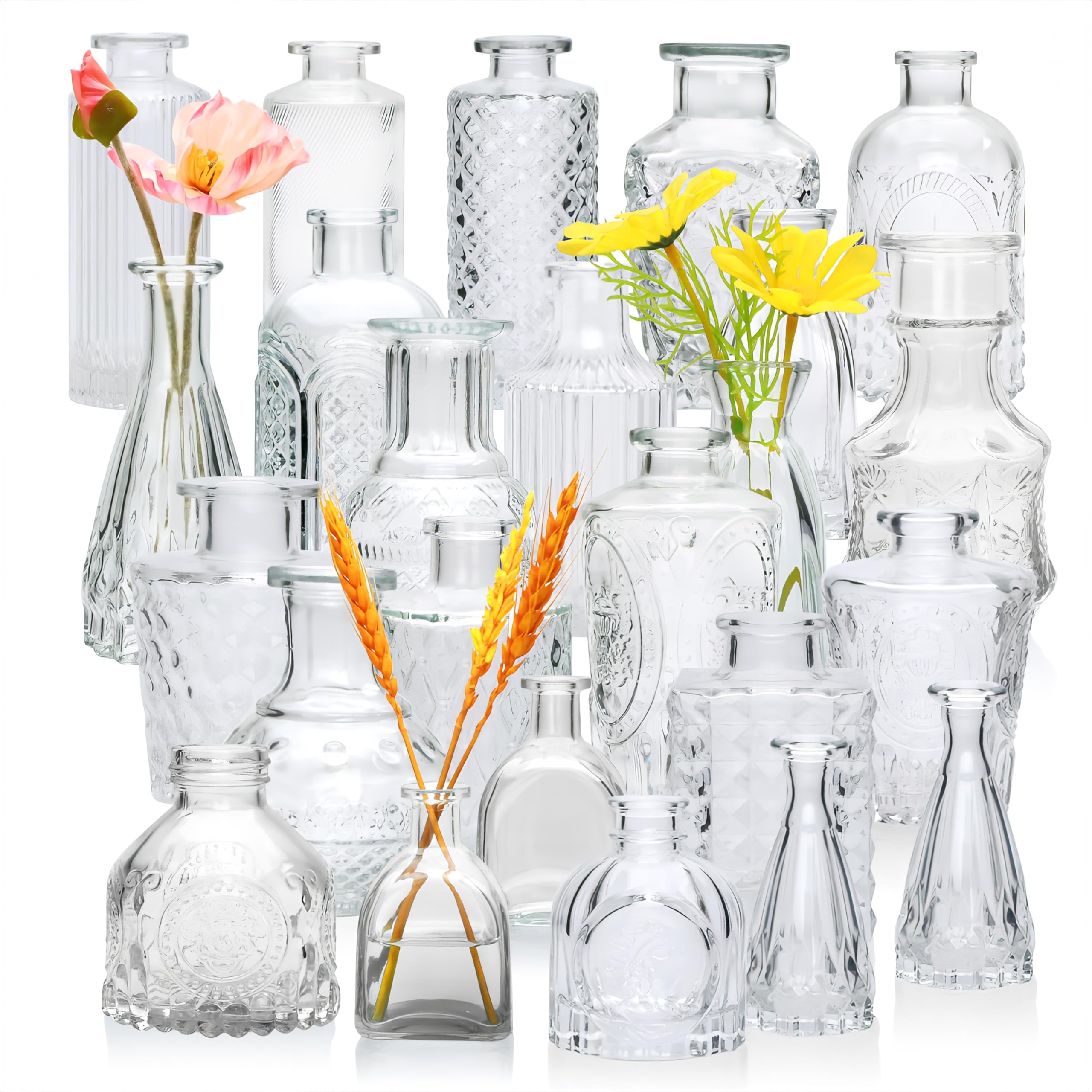 Bulk Set of 25 Brajttt Glass Bud Vases - Small Mini Flower Vases for Wedding Centerpieces, Home Decor, Table Arrangements & Vintage Style Floral Displays - Perfect for Weddings, Parties, Restaurants & DIY Floral Projects